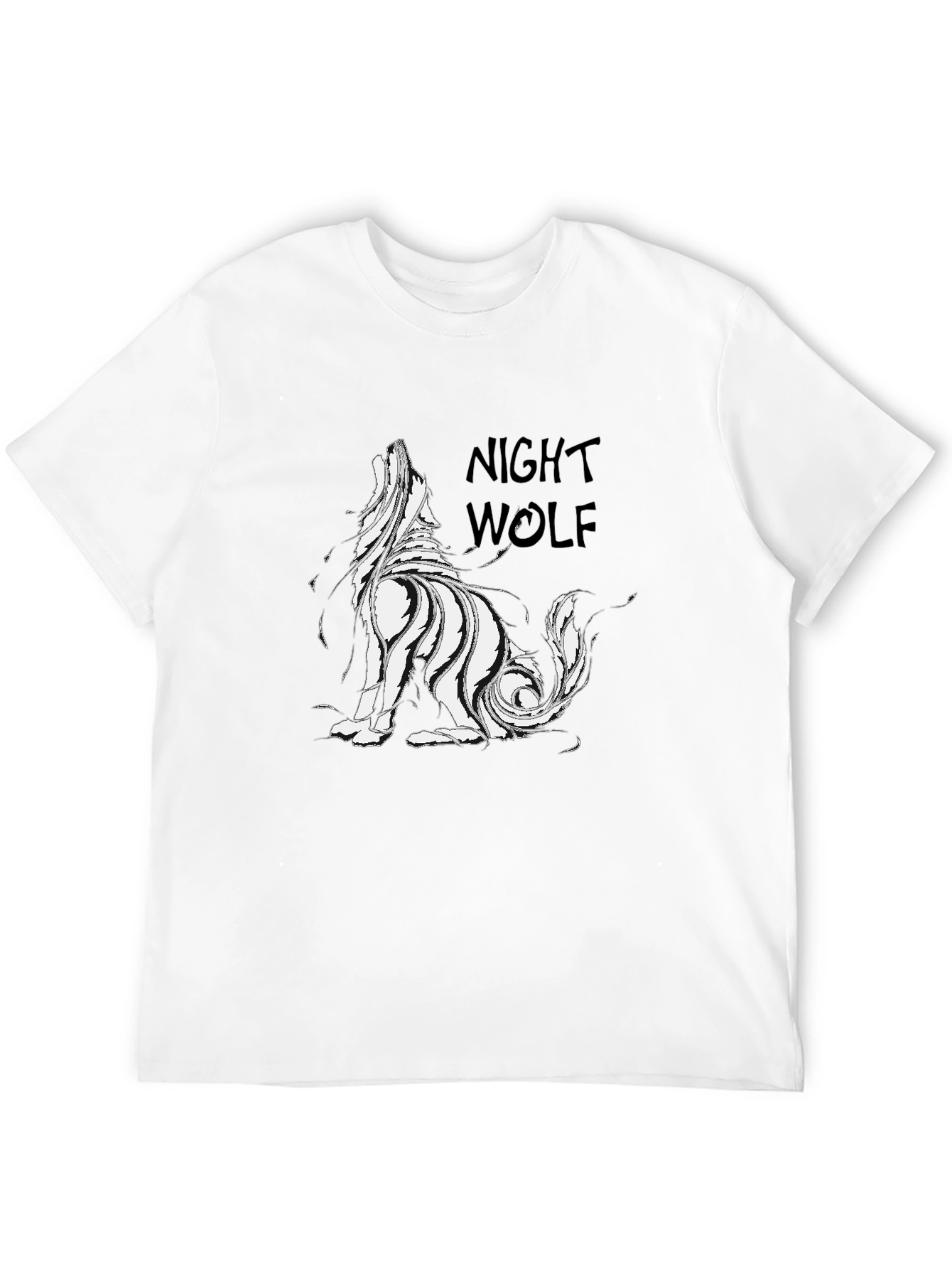 Night Wolf Graphic Print Black T-Shirt