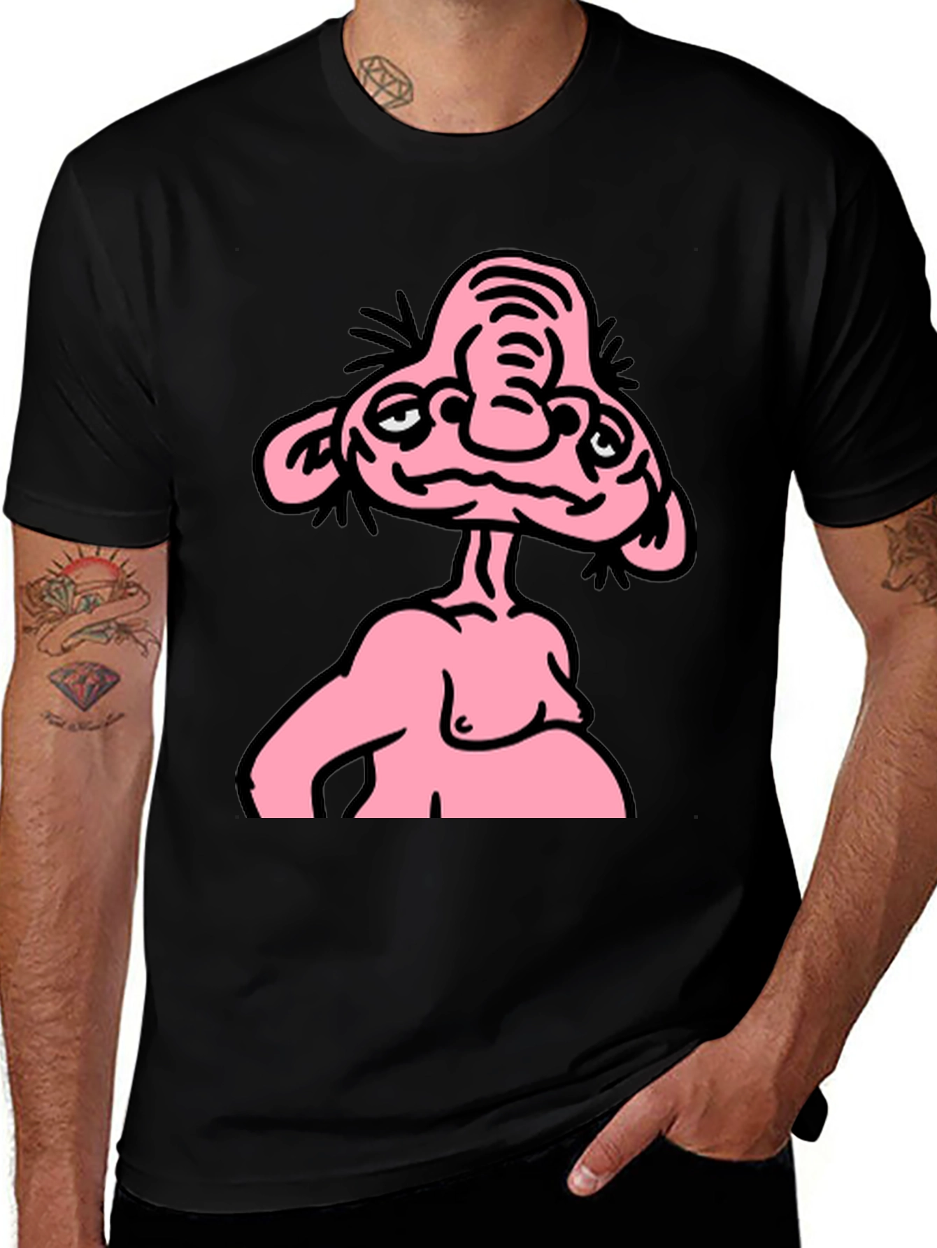 Funny Pink Cartoon Character Graphic Tee