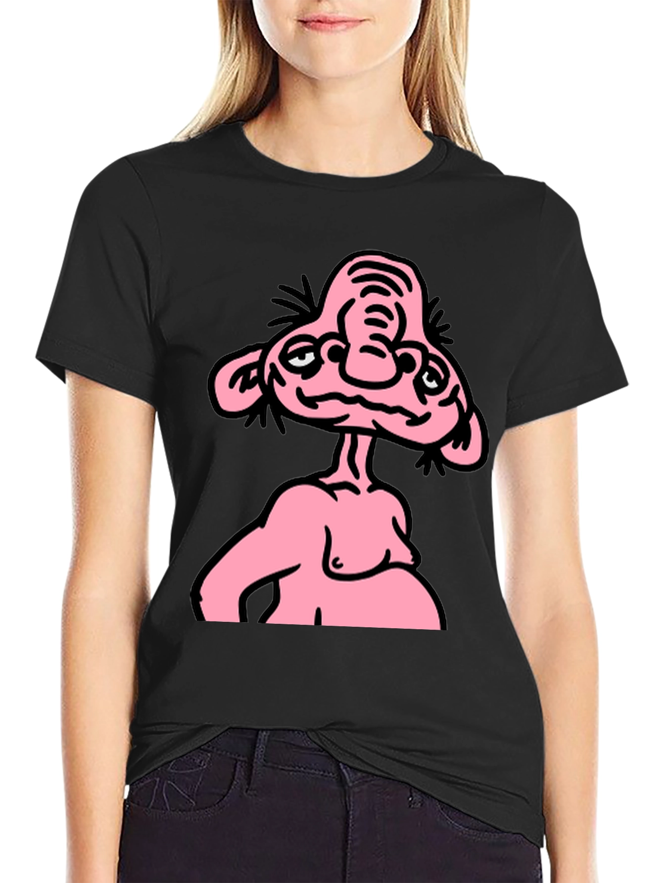 Funny Pink Cartoon Character Graphic Tee