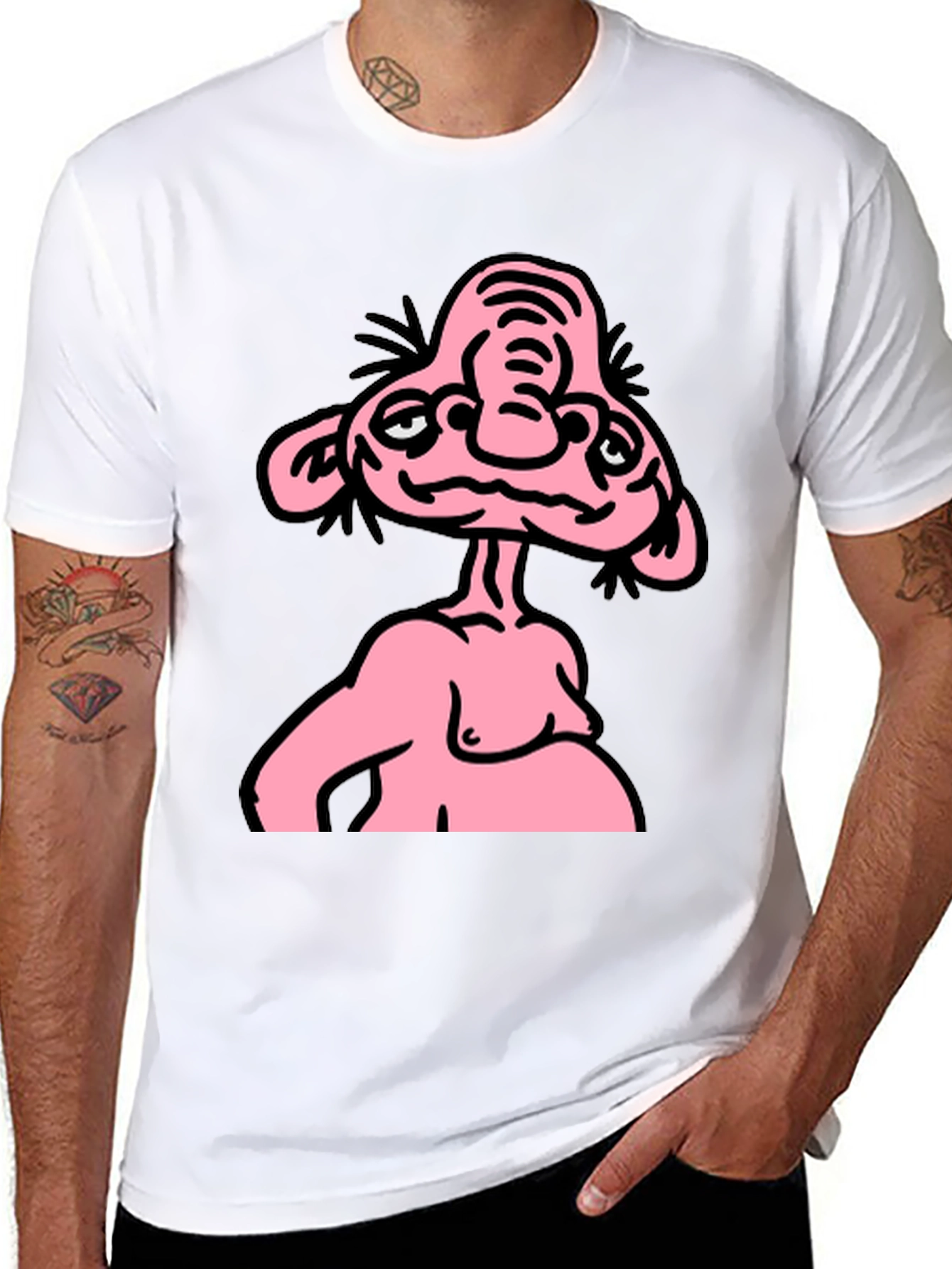 Funny Pink Cartoon Character Graphic Tee
