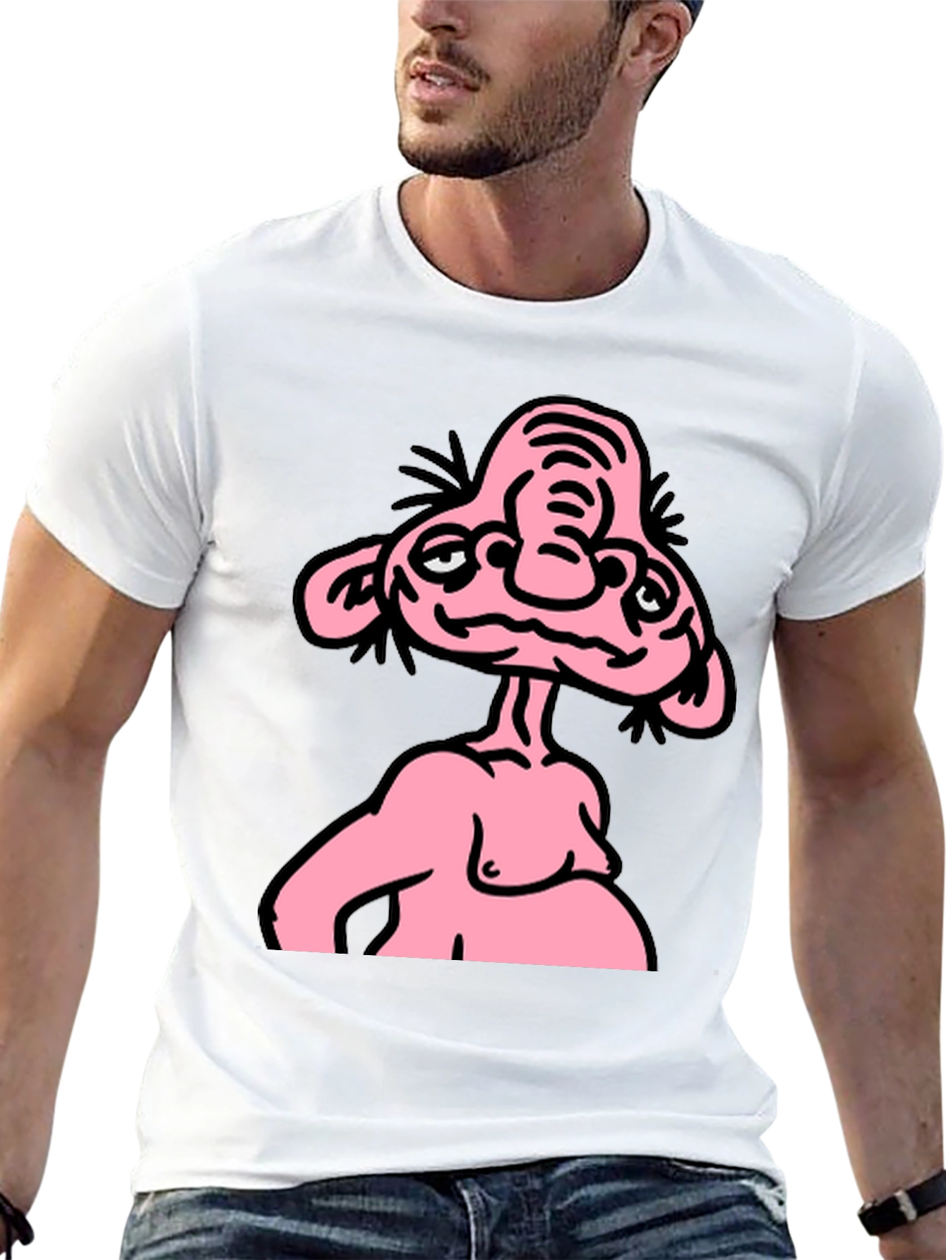 Funny Pink Cartoon Character Graphic Tee