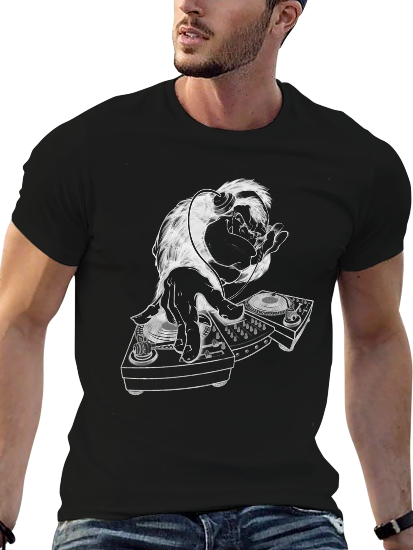 DJ Gorilla Graphic T-Shirt - Black Cotton Blend