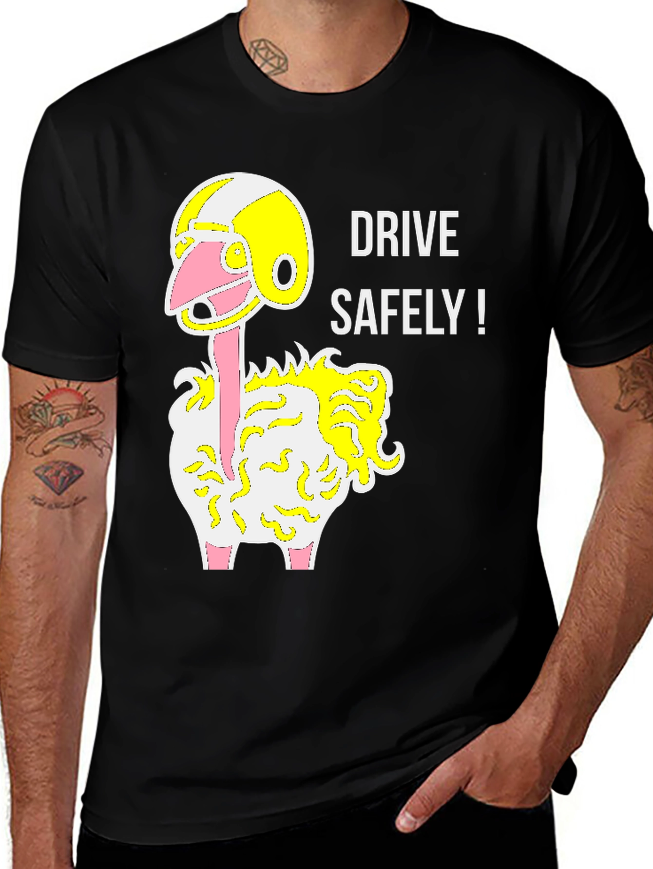Drive Safely Ostrich T-Shirt - Black Graphic Tee