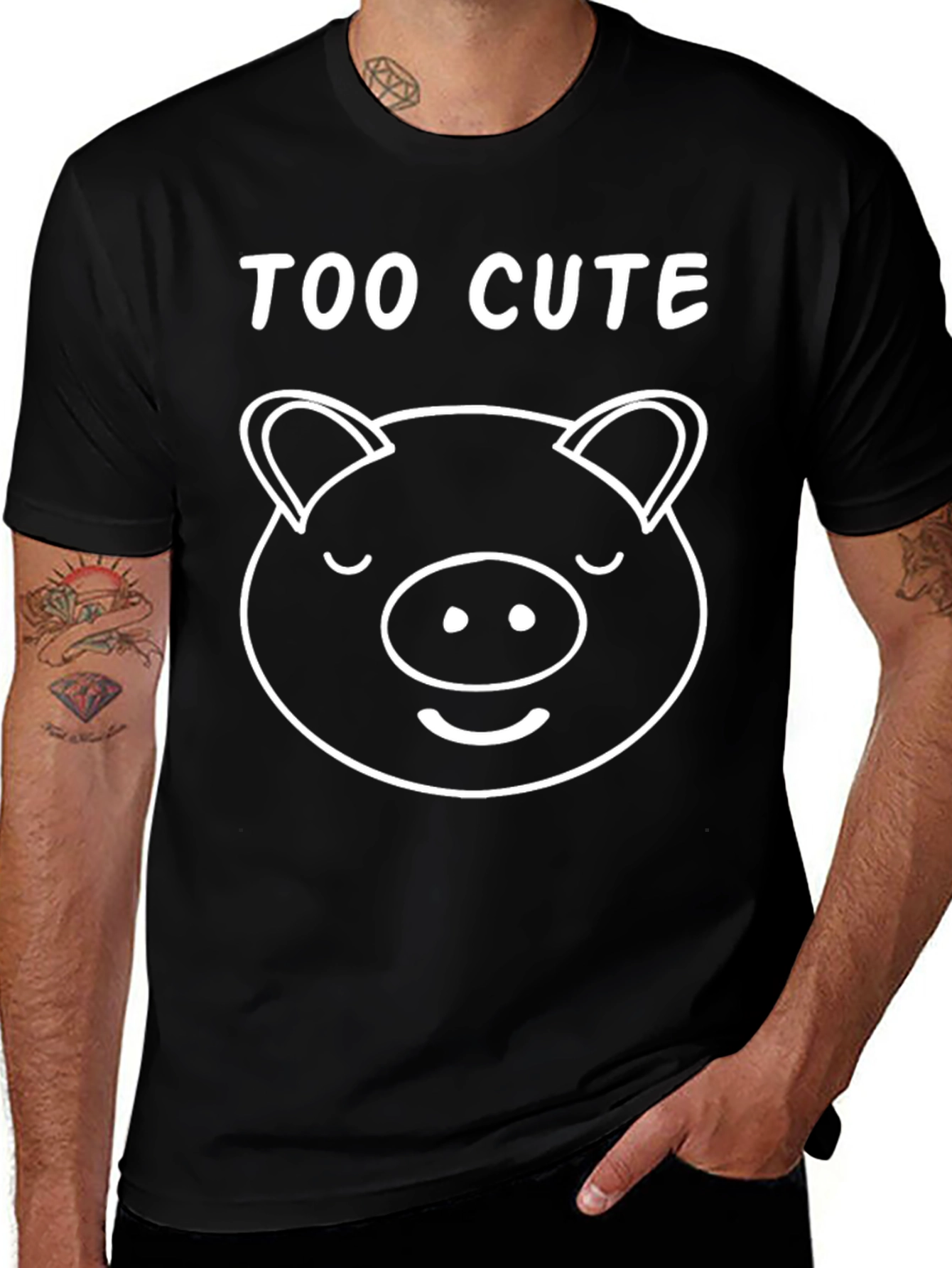 Too Cute Pig Graphic Tee - Black