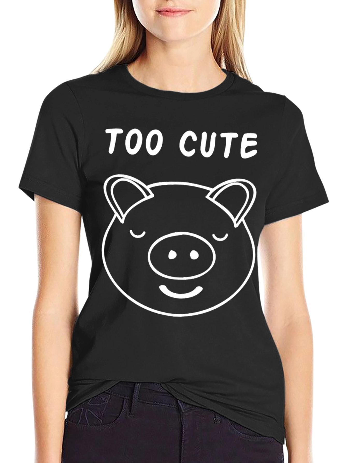 Too Cute Pig Graphic Tee - Black
