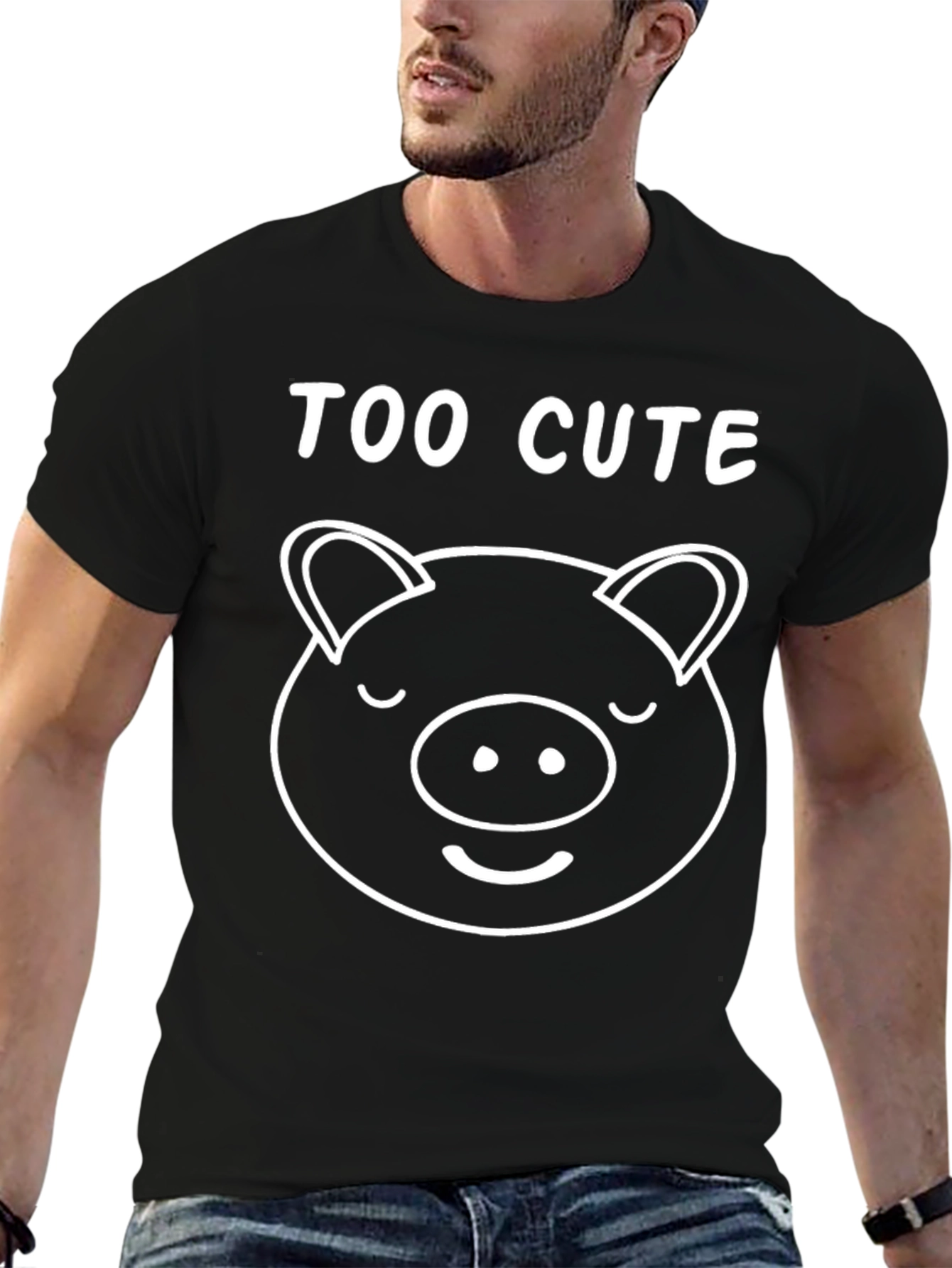 Too Cute Pig Graphic Tee - Black