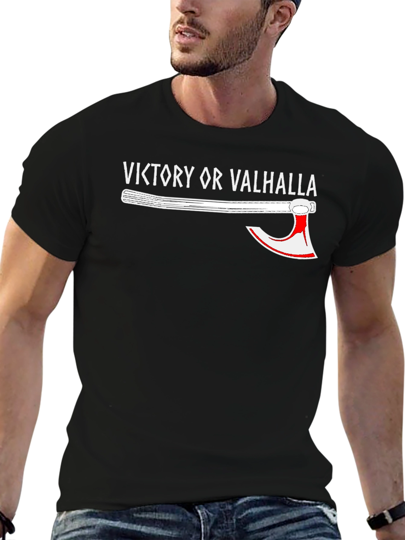 Victory or Valhalla Viking Axe Graphic T-Shirt