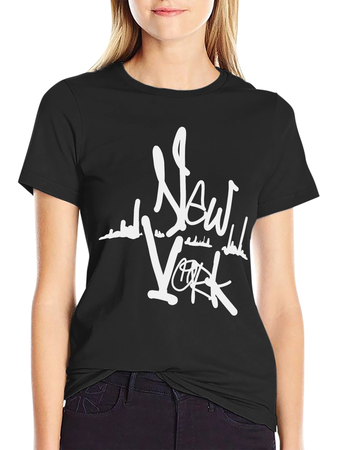 New York Skyline Graphic Tee - Black Cotton