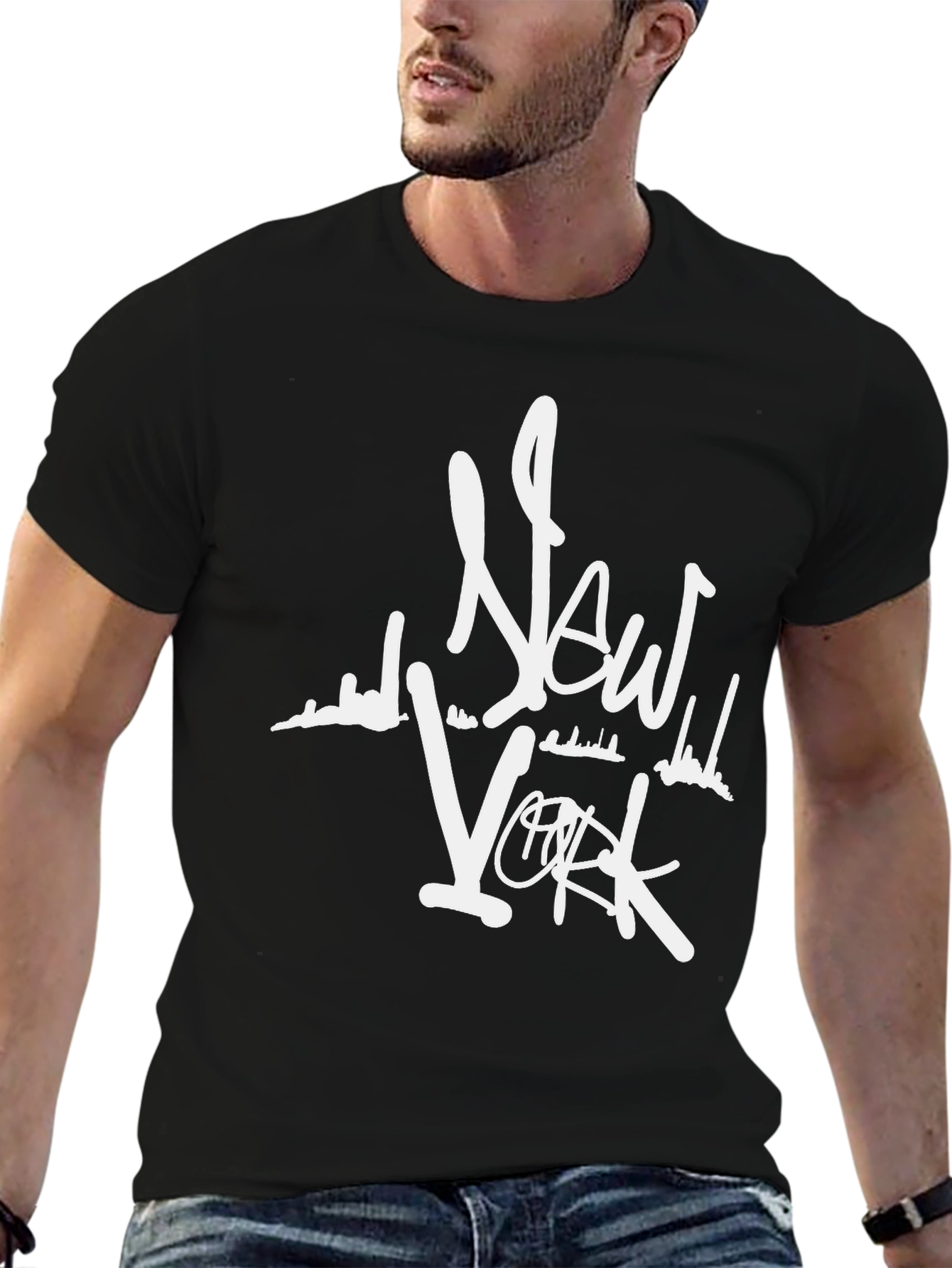New York Skyline Graphic Tee - Black Cotton
