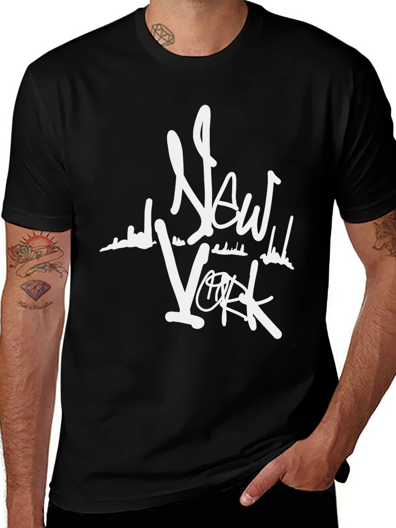 New York Skyline Graphic Tee - Black Cotton