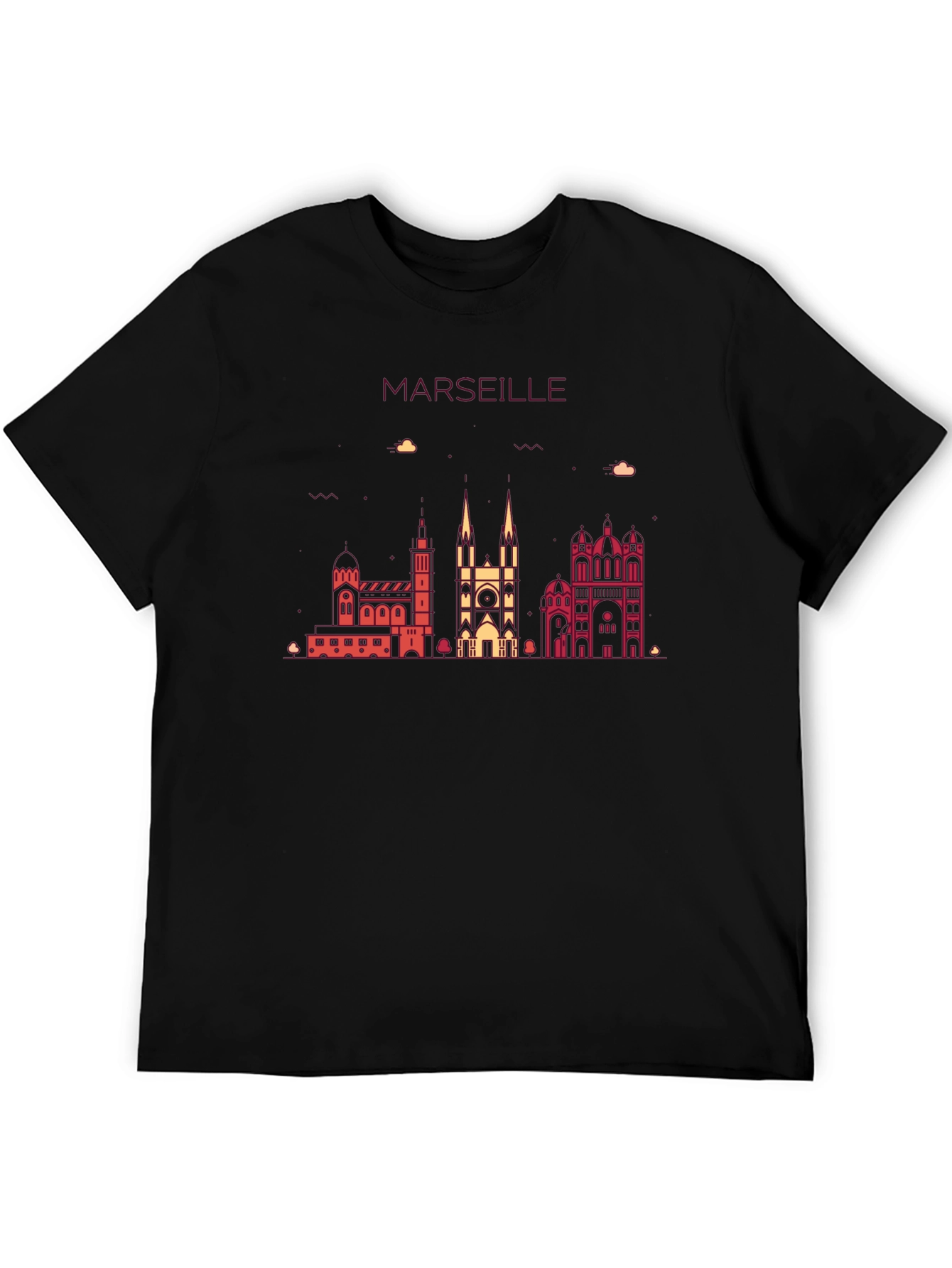 Marseille Cityscape Graphic Black T-Shirt