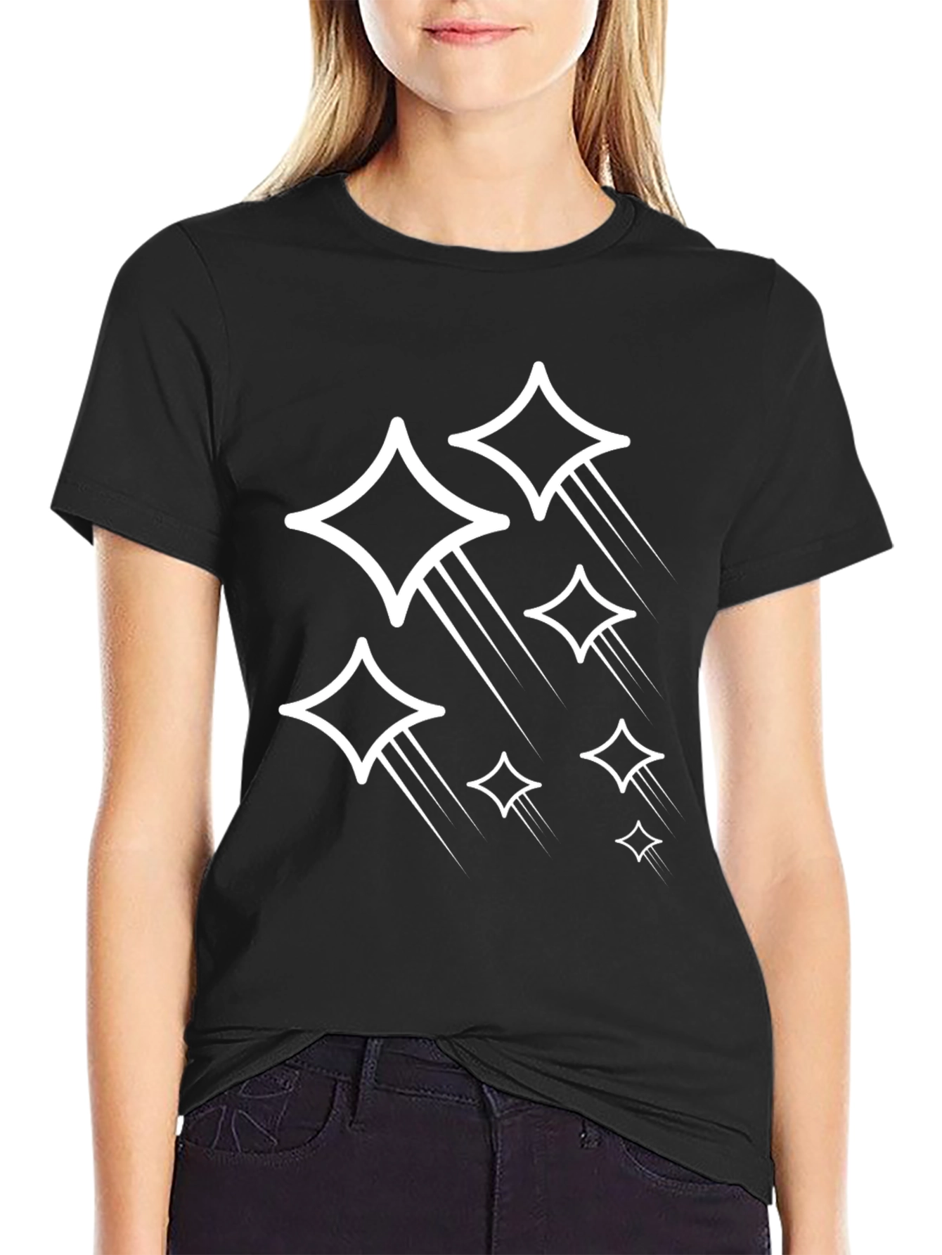 Stylish Black T-Shirt with Diamond Stars Graphic