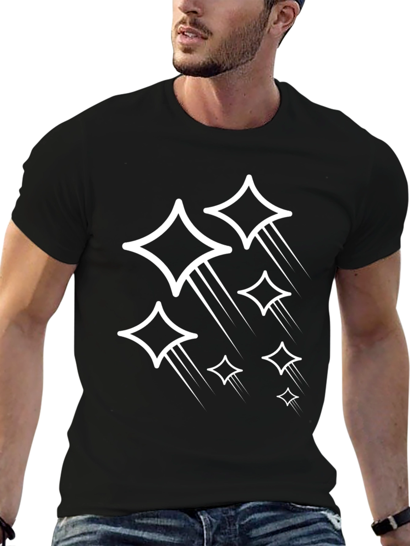 Stylish Black T-Shirt with Diamond Stars Graphic