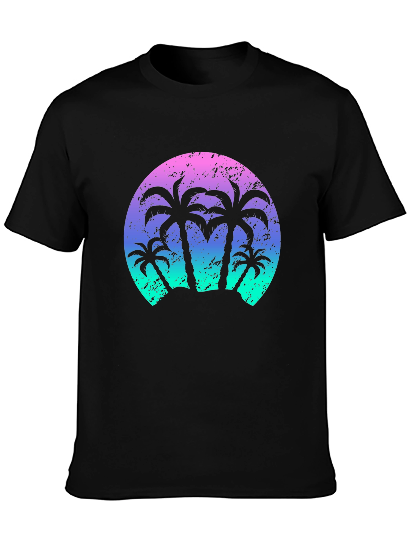 Retro Palm Tree Sunset Black T-Shirt