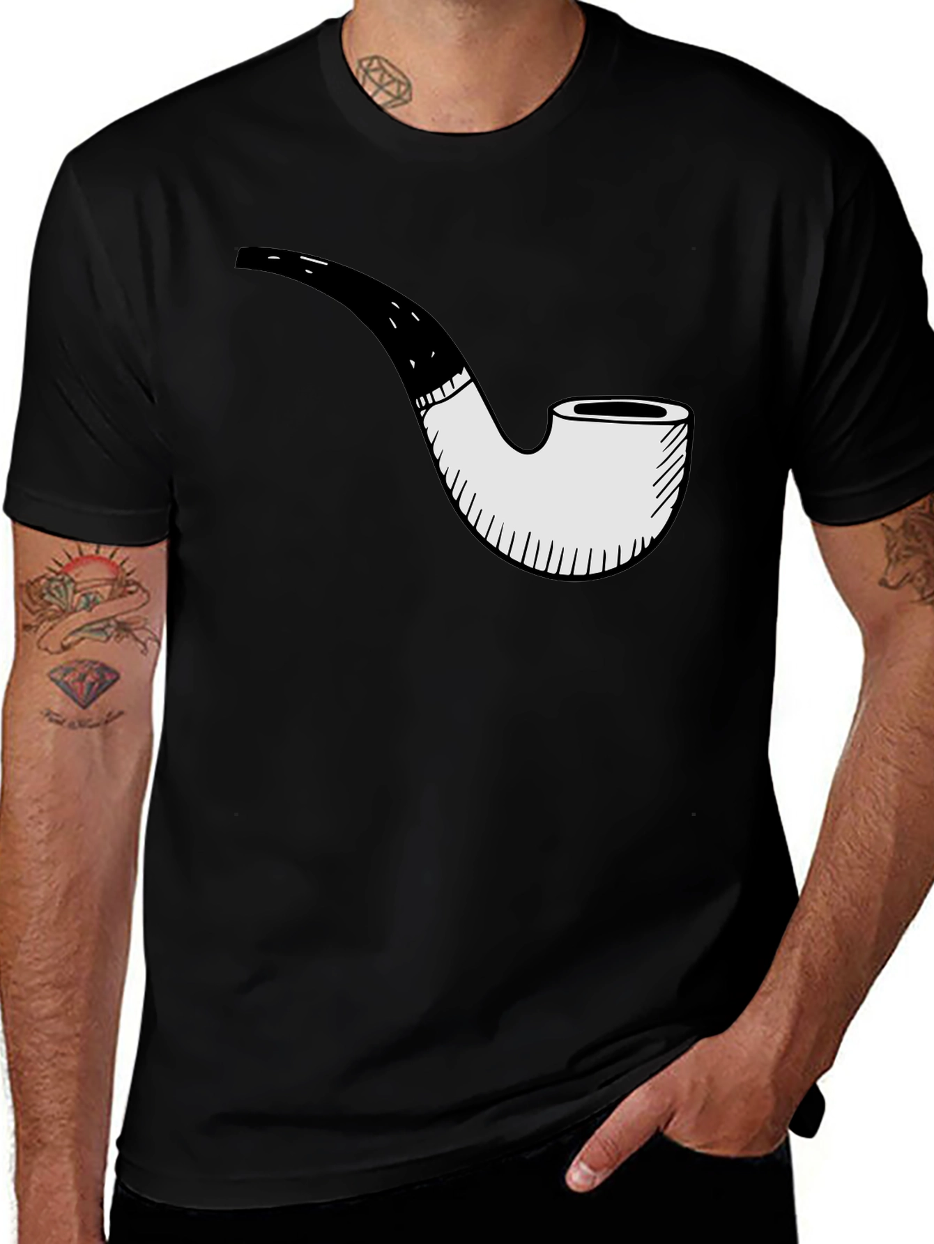 Mens Black T-Shirt with Pipe Graphic