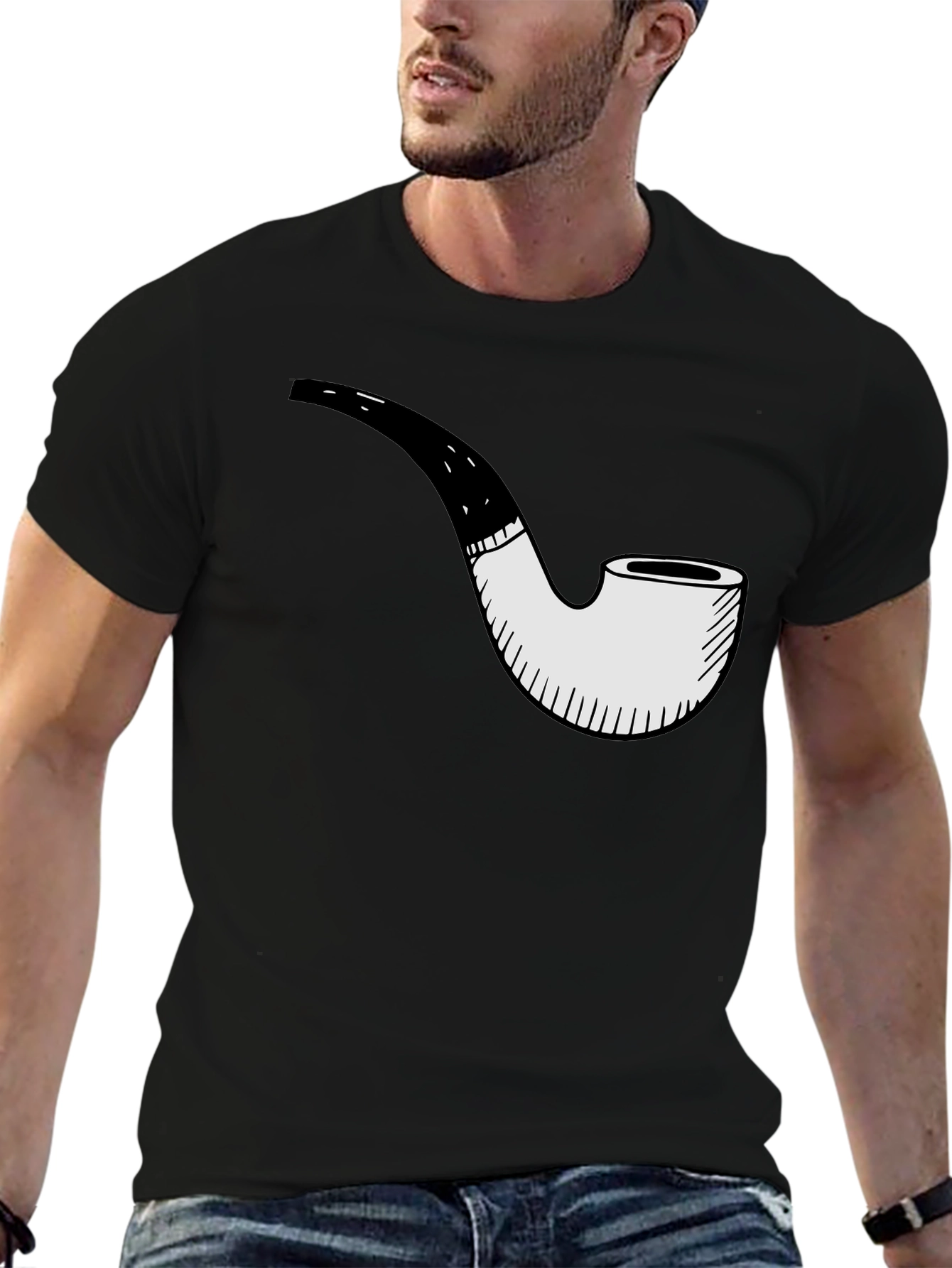 Mens Black T-Shirt with Pipe Graphic