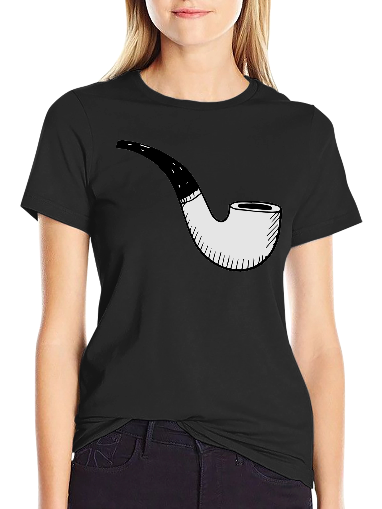 Mens Black T-Shirt with Pipe Graphic