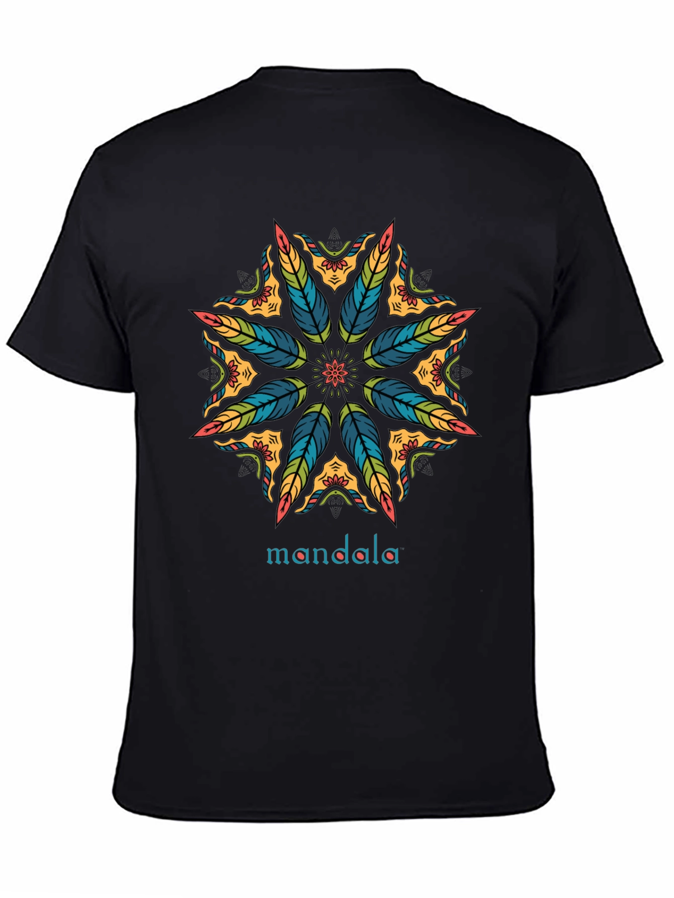 Mandala Feather Design Black T-Shirt