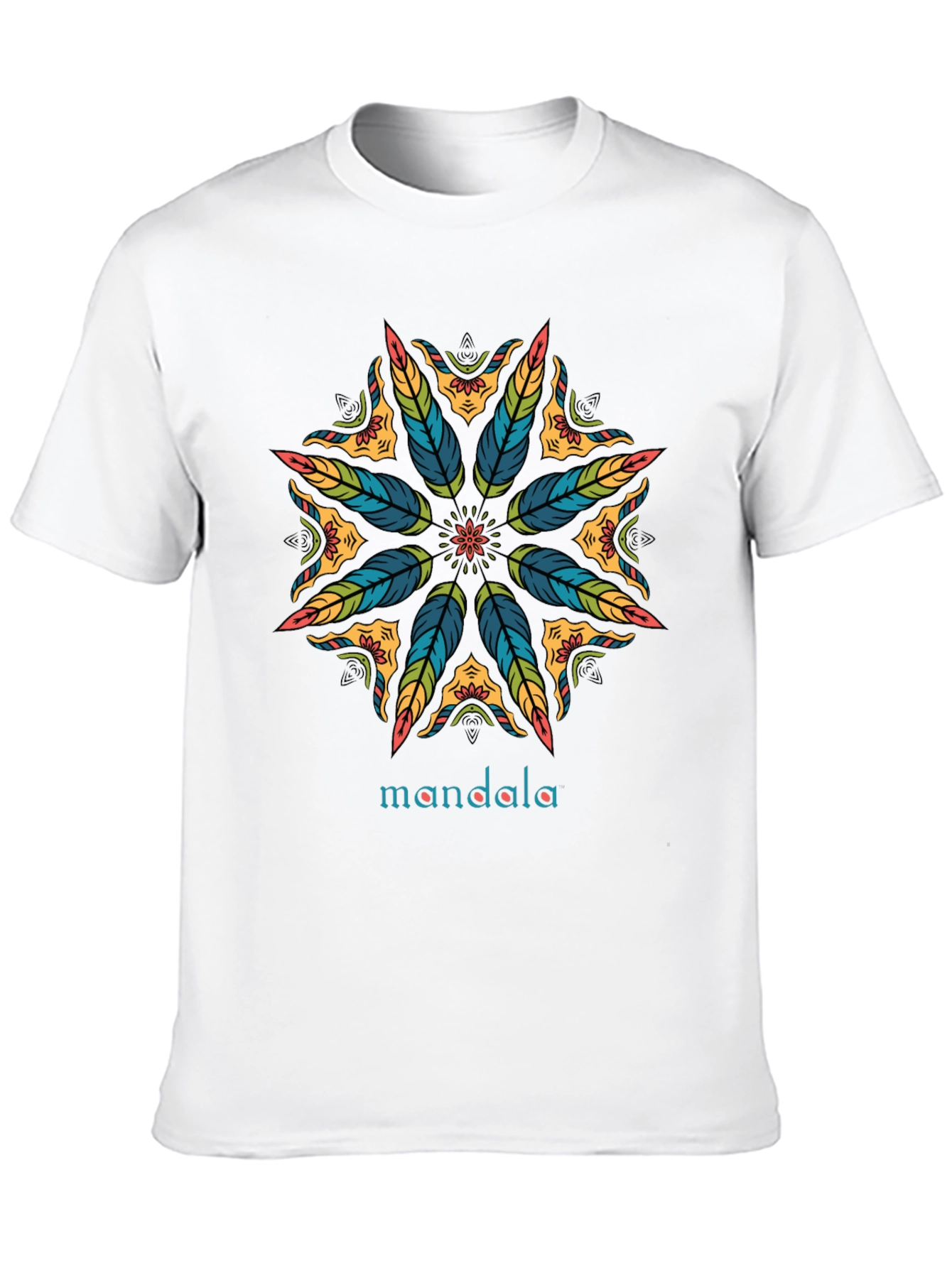 Mandala Feather Design Black T-Shirt