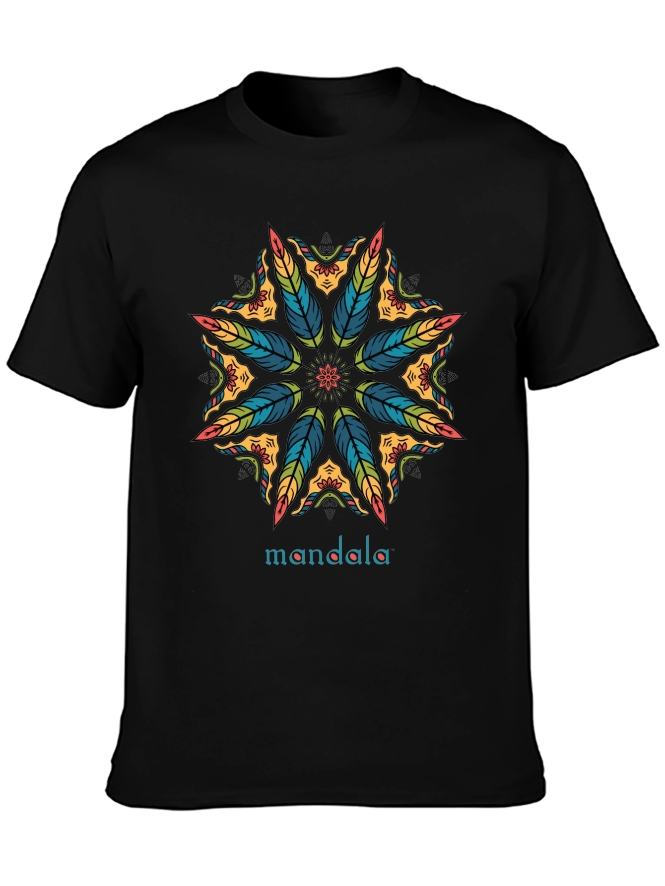Mandala Feather Design Black T-Shirt