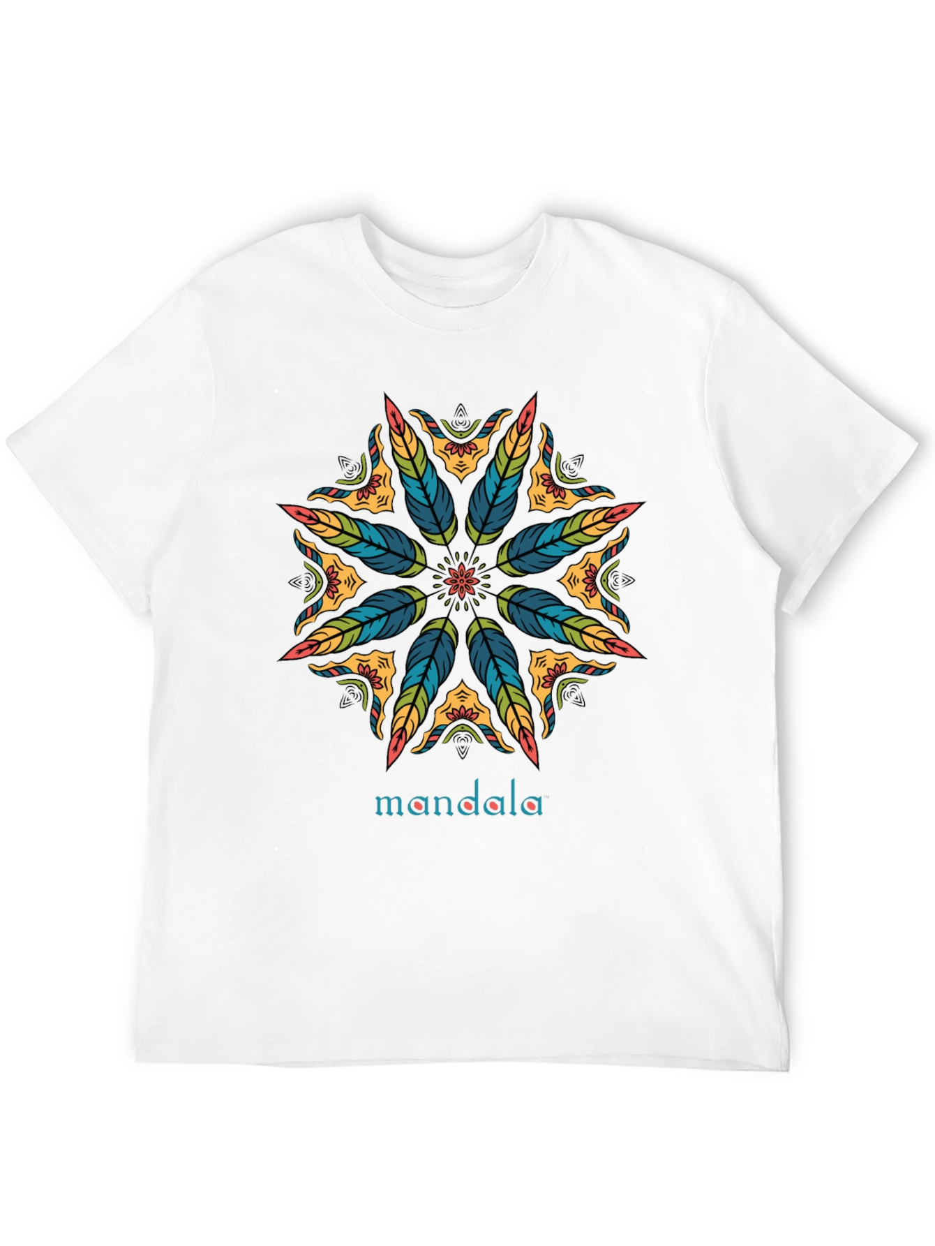 Mandala Feather Design Black T-Shirt