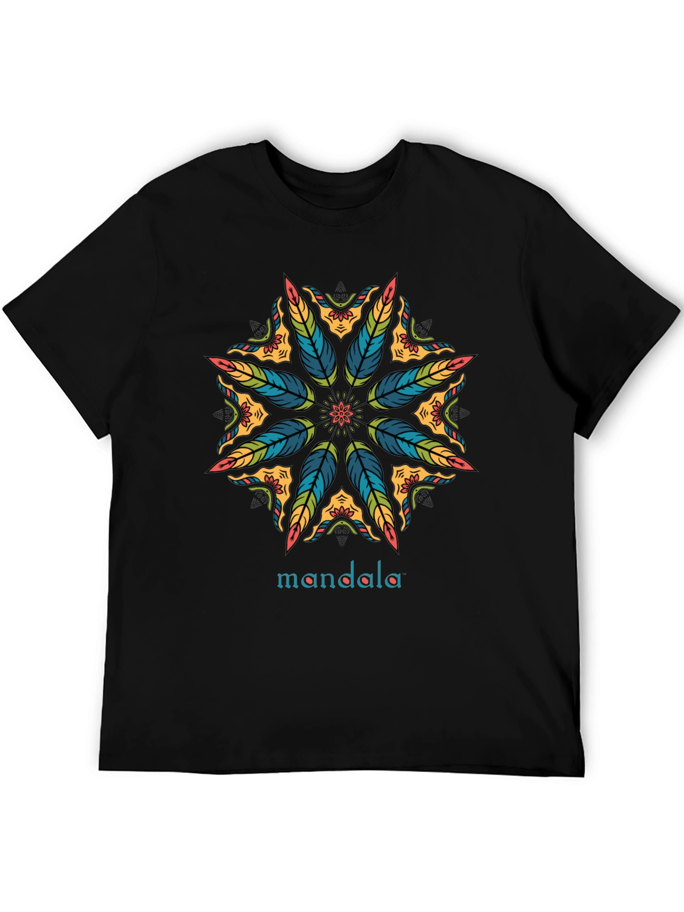 Mandala Feather Design Black T-Shirt