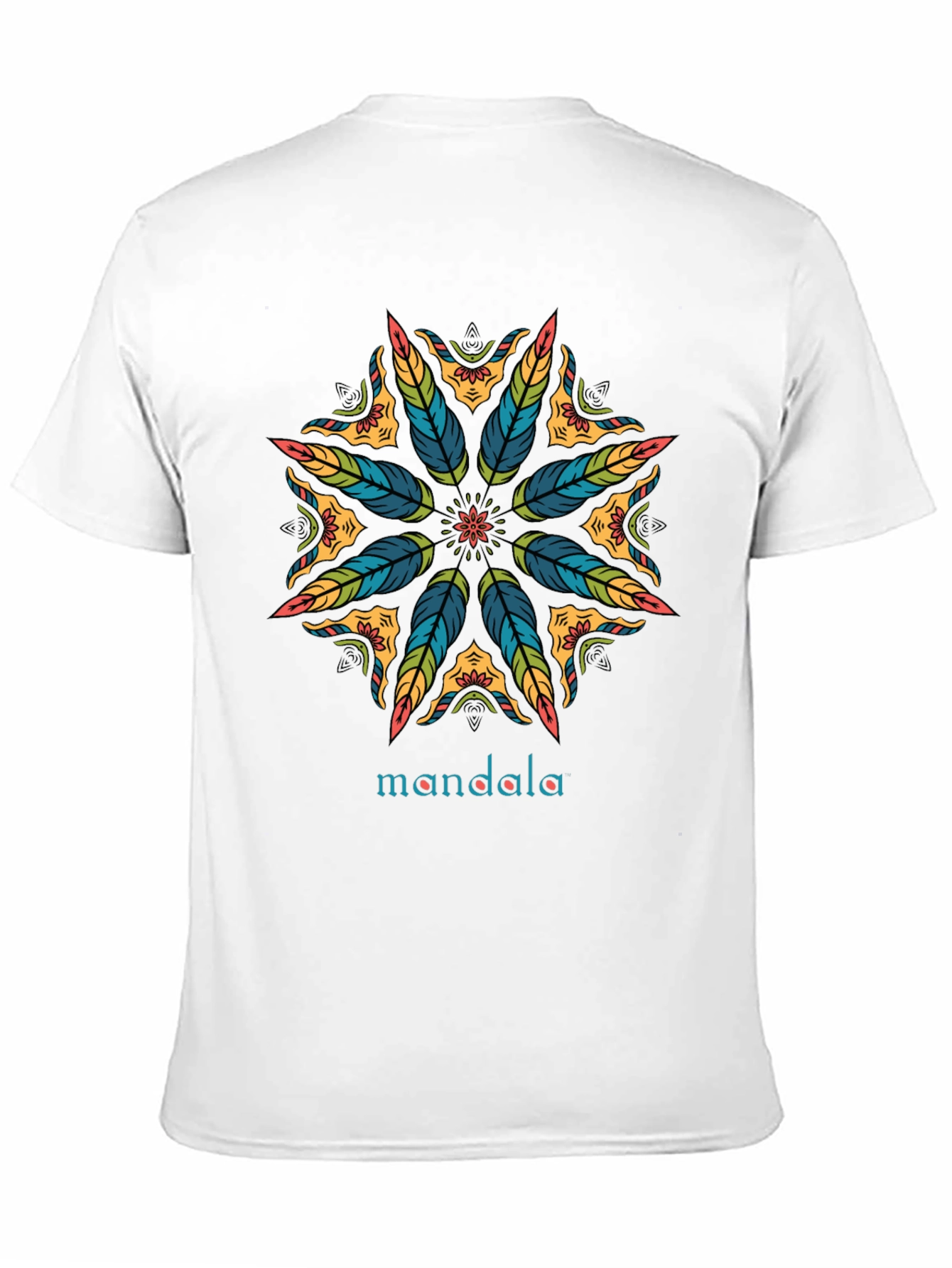 Mandala Feather Design Black T-Shirt