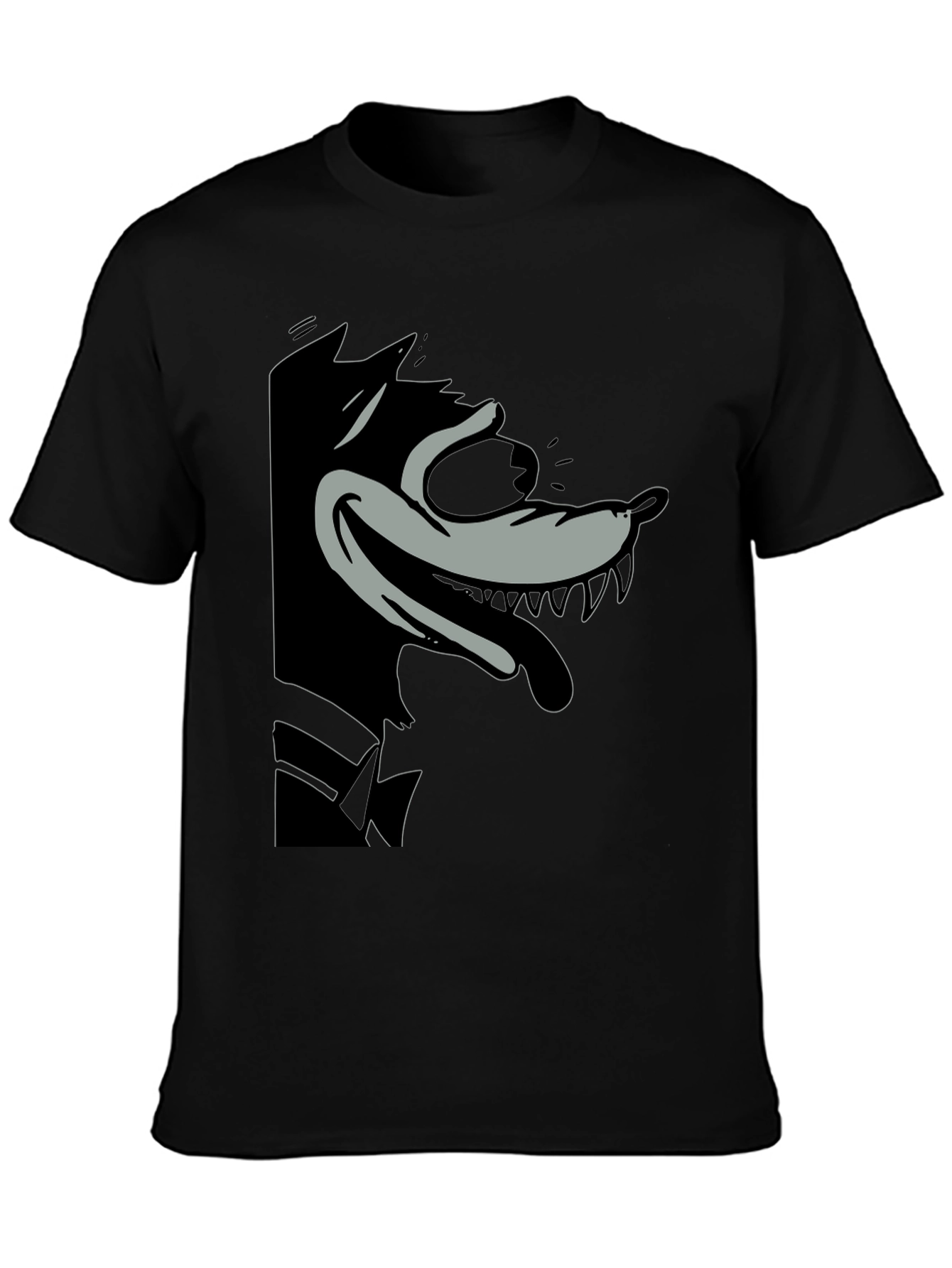 Cartoon Wolf Graphic Tee - Classic Black