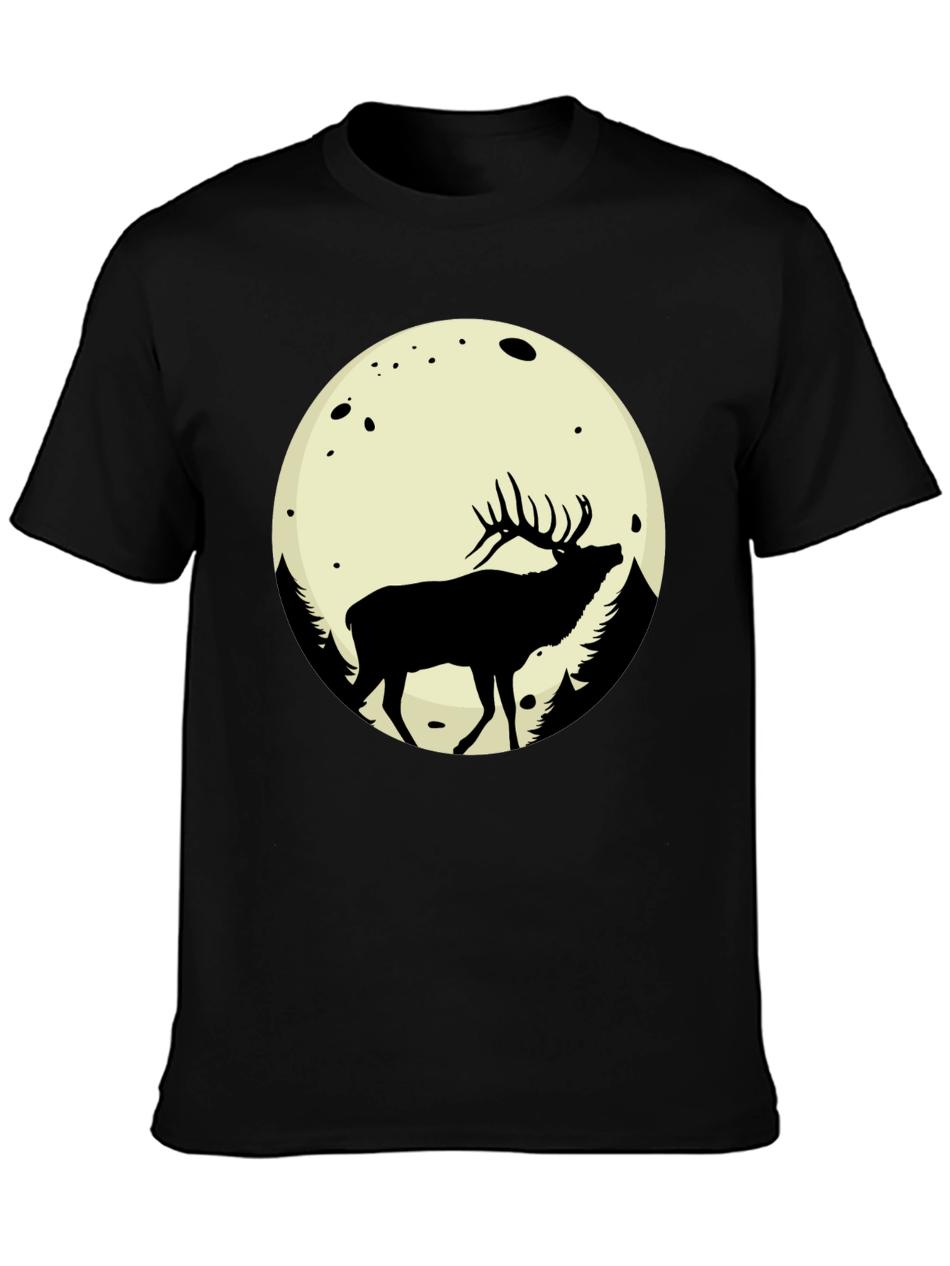 Elk Moon Graphic Tee - Black Cotton Blend T-Shirt