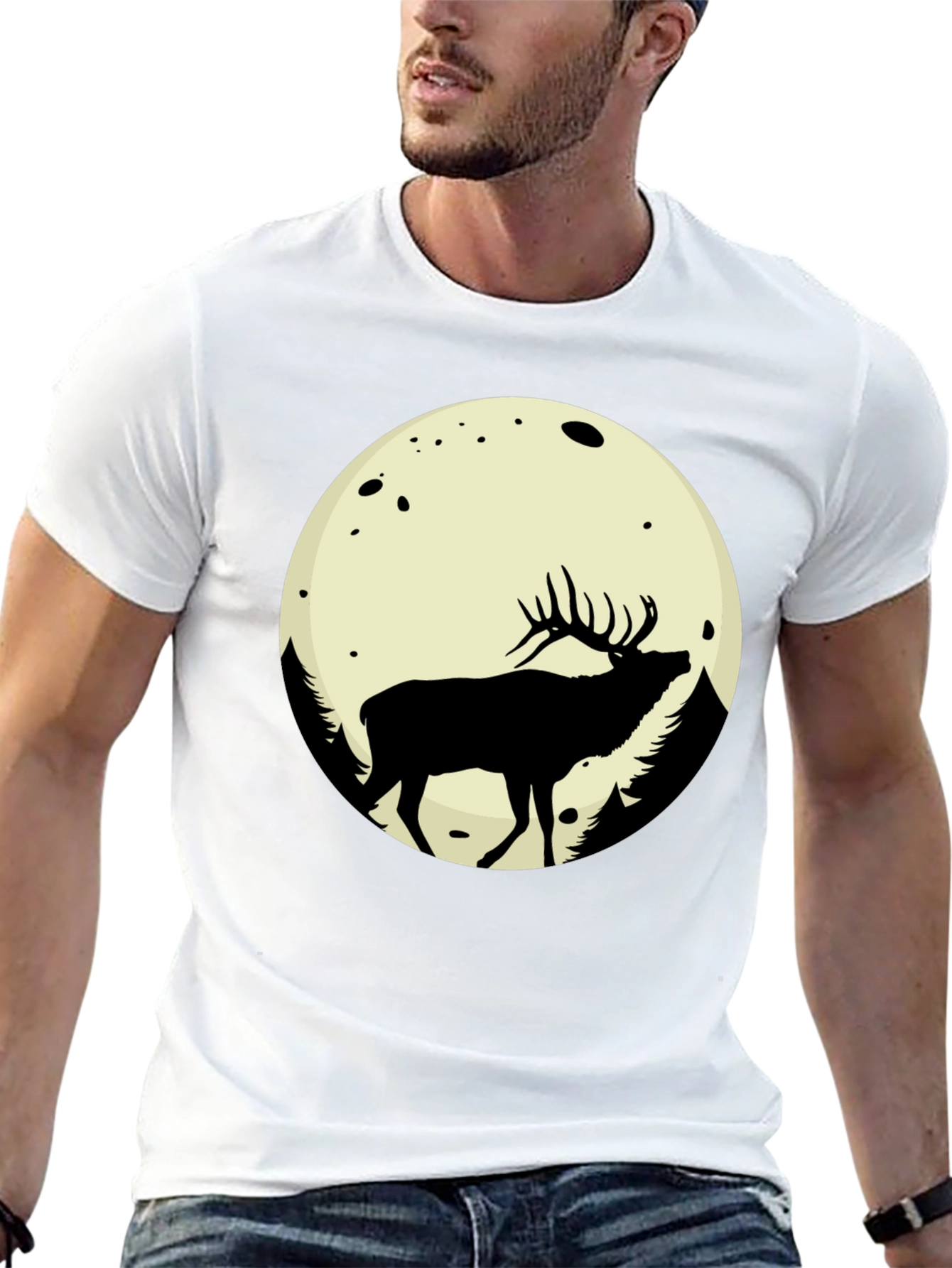 Elk Moon Graphic Tee - Black Cotton Blend T-Shirt