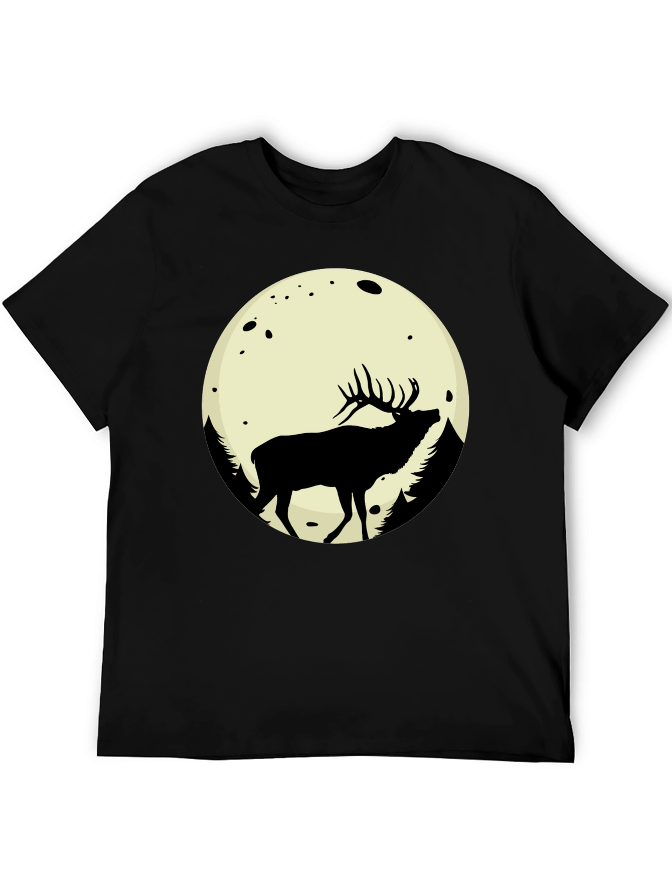 Elk Moon Graphic Tee - Black Cotton Blend T-Shirt