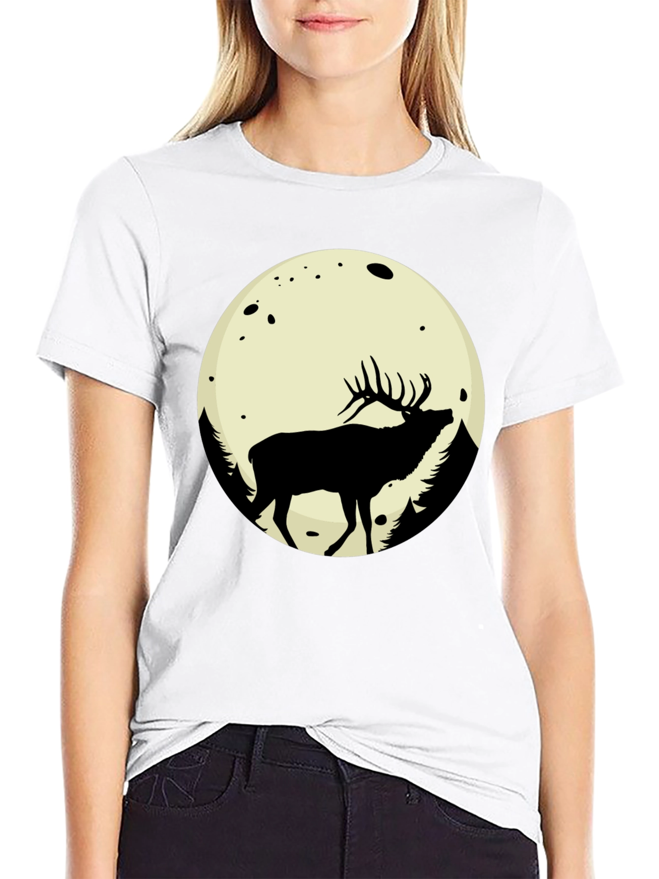 Elk Moon Graphic Tee - Black Cotton Blend T-Shirt