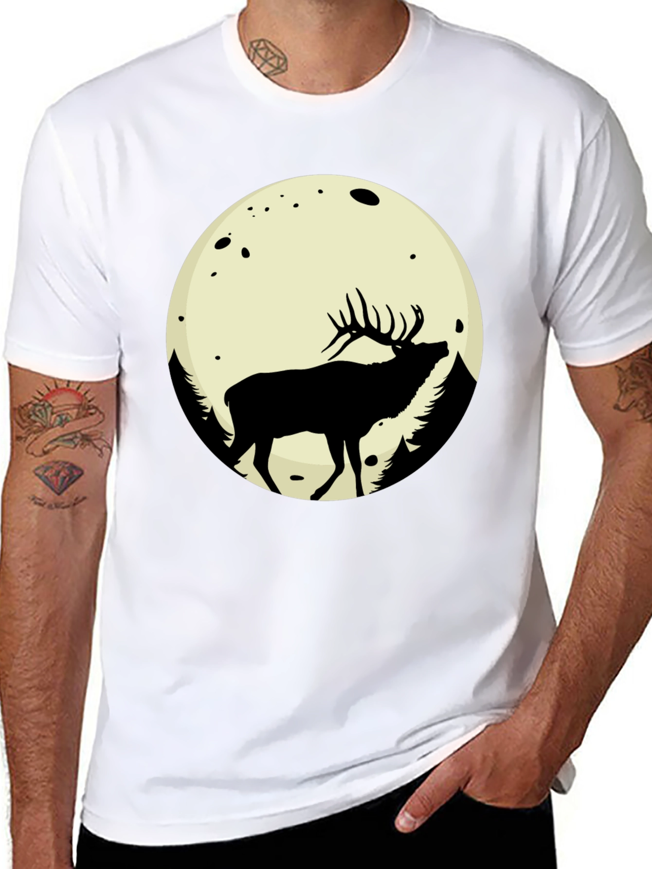 Elk Moon Graphic Tee - Black Cotton Blend T-Shirt