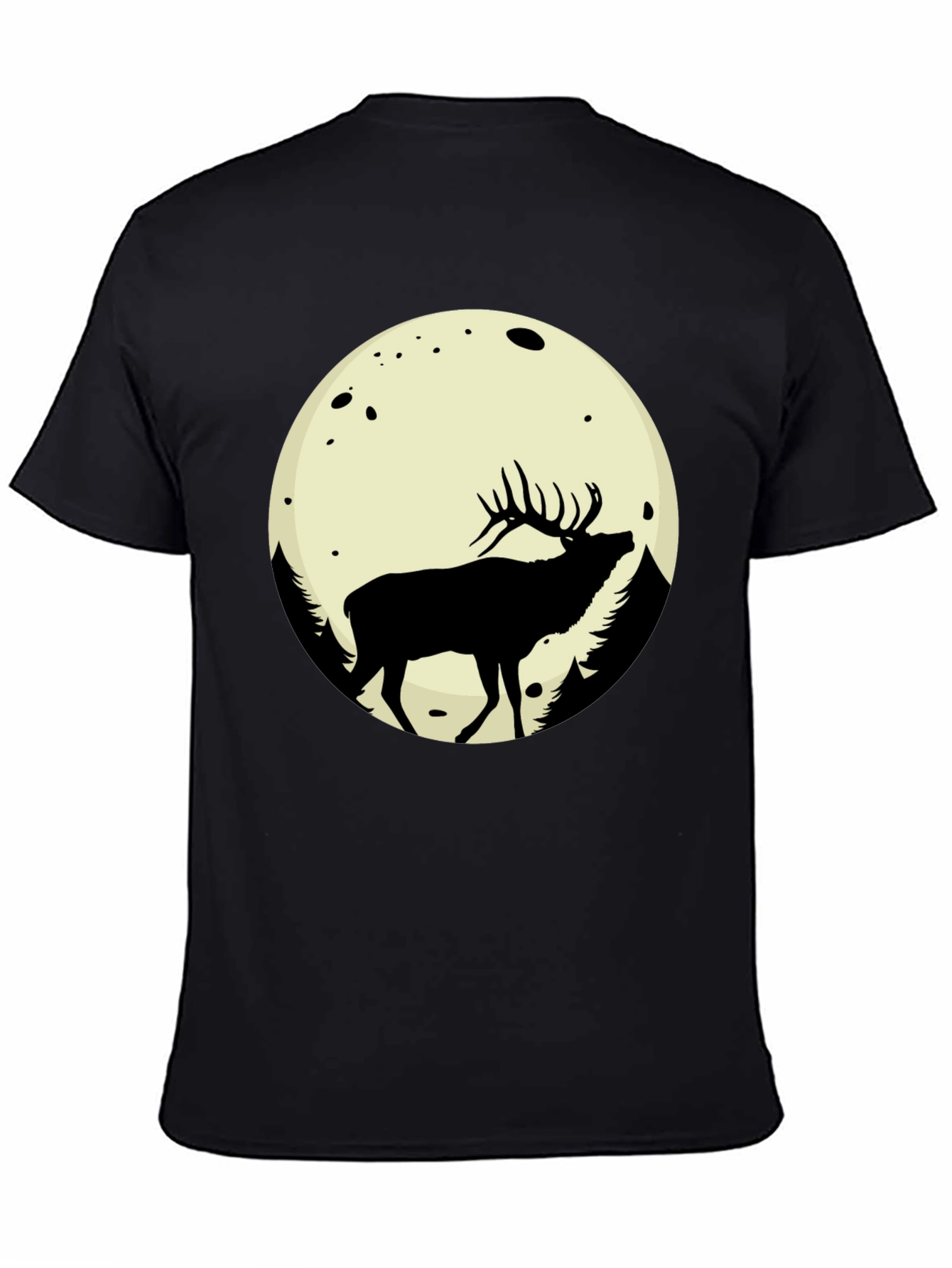 Elk Moon Graphic Tee - Black Cotton Blend T-Shirt