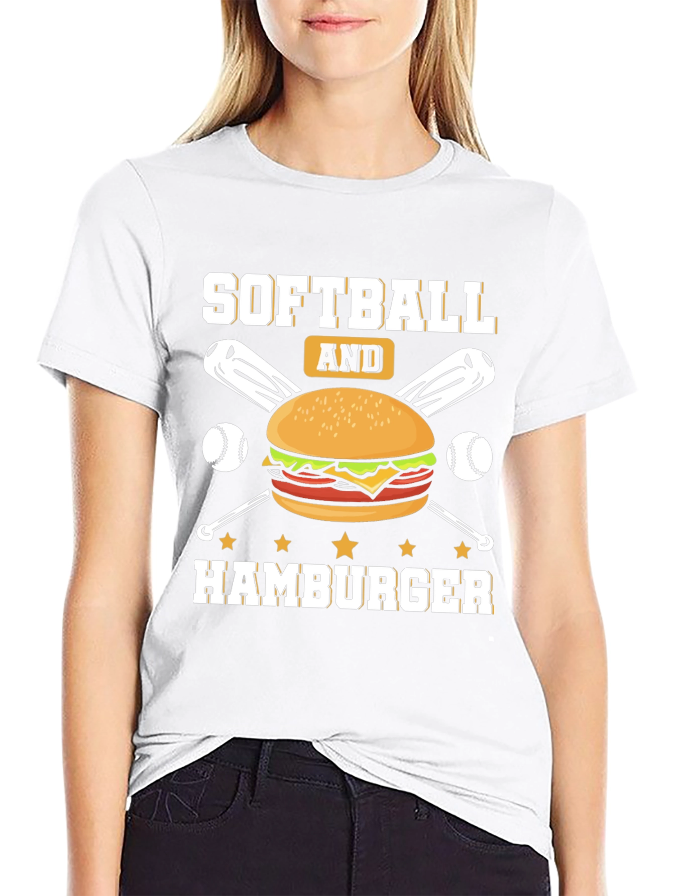 Softball and Hamburger Graphic T-Shirt