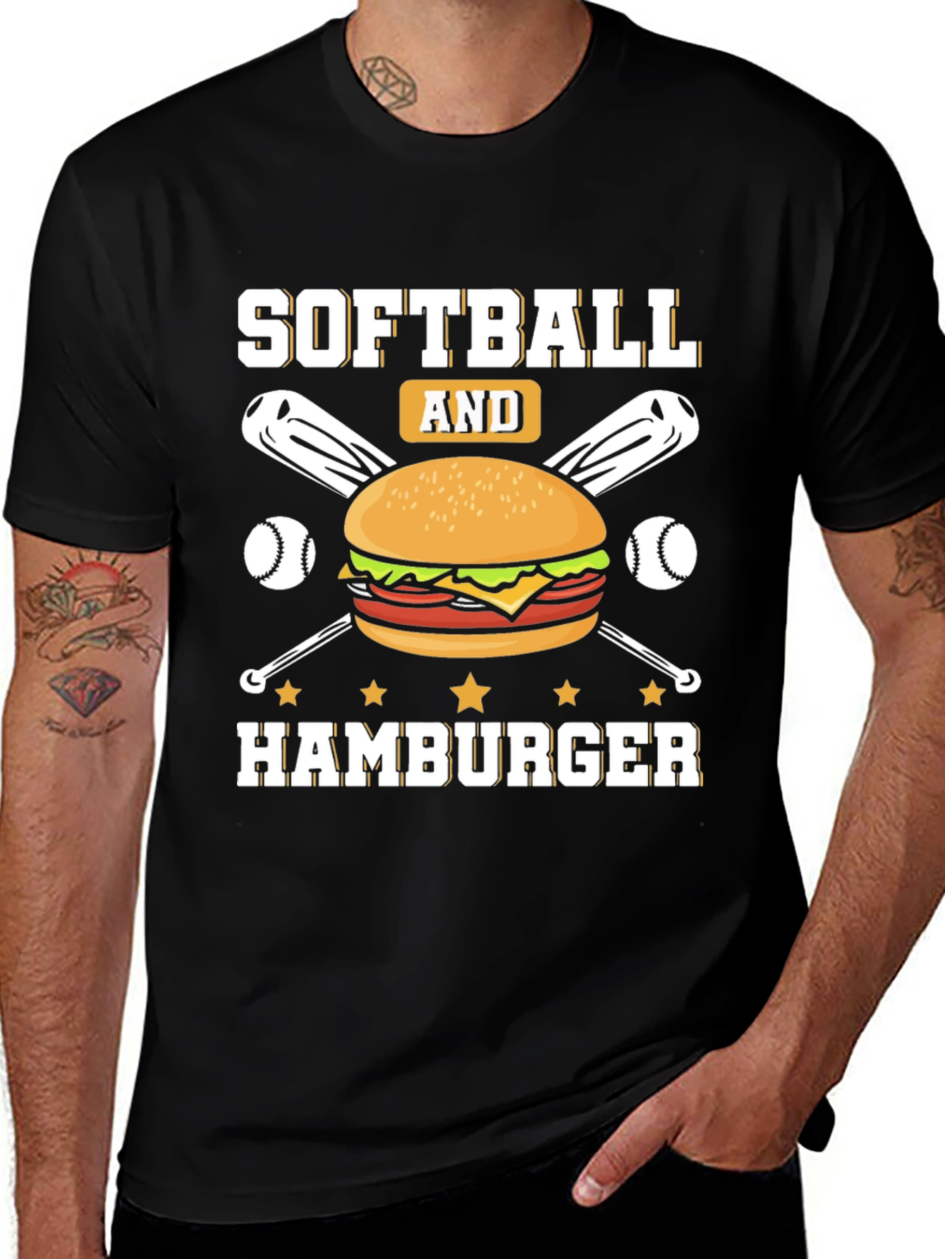 Softball and Hamburger Graphic T-Shirt