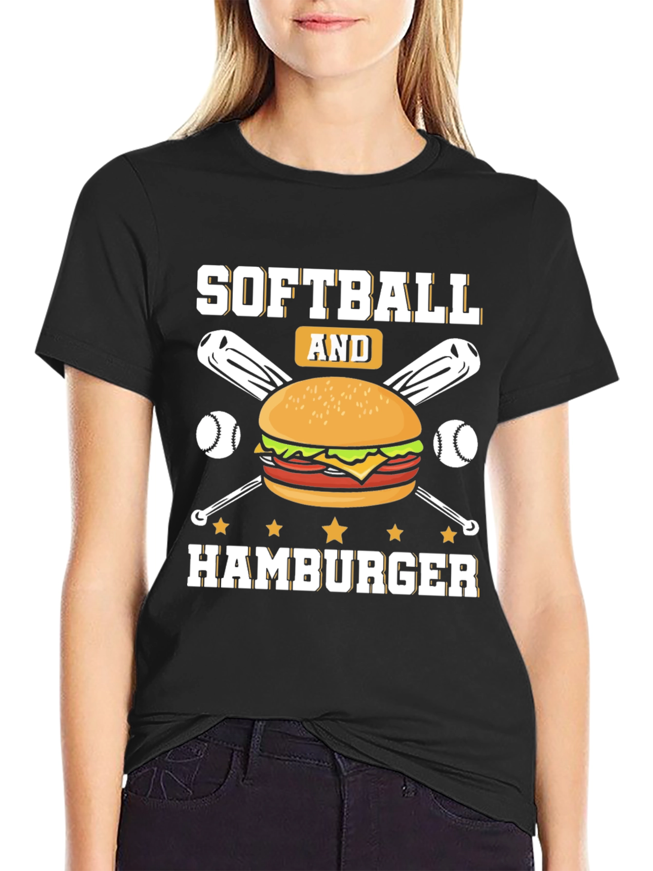 Softball and Hamburger Graphic T-Shirt