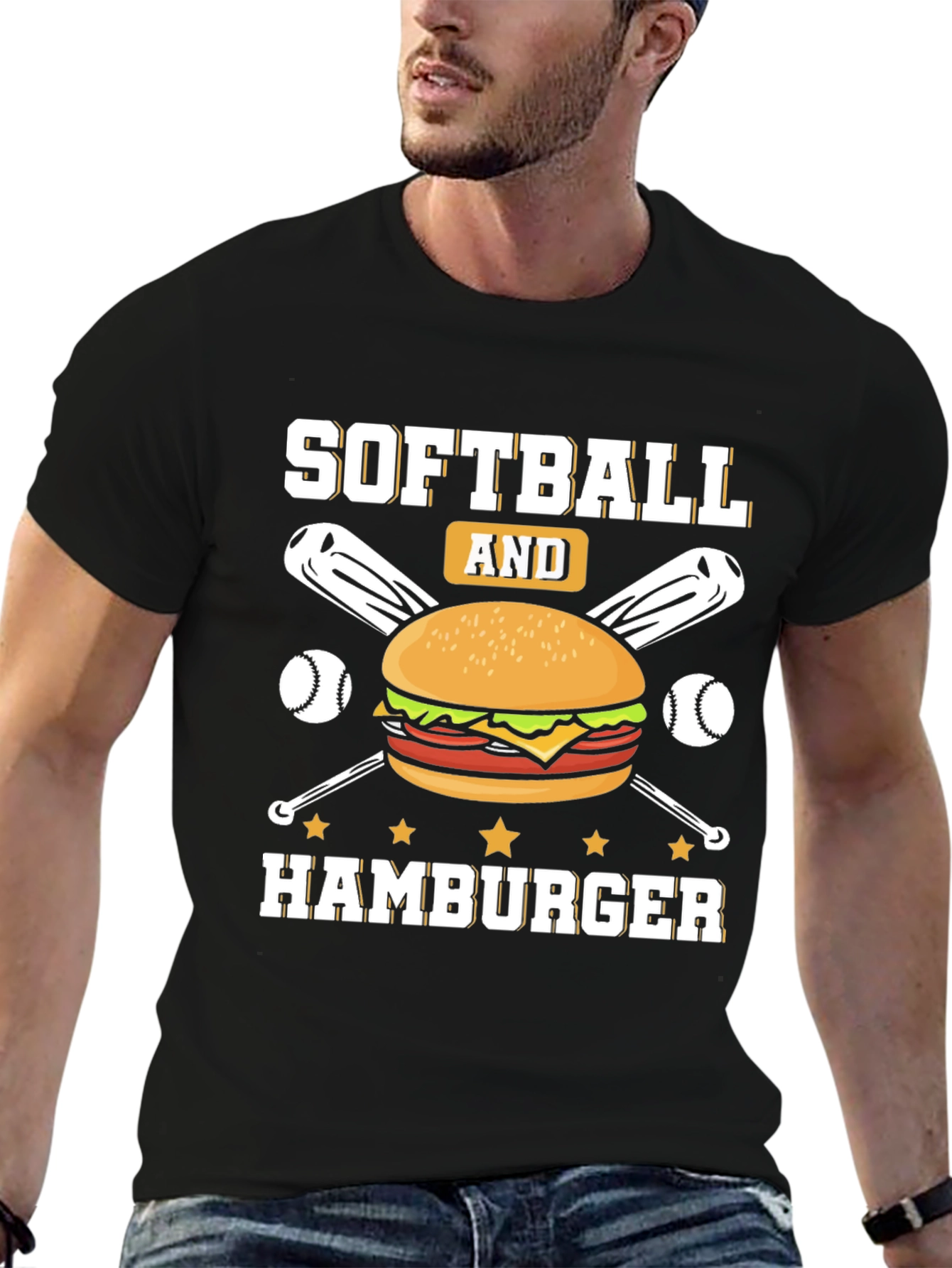 Softball and Hamburger Graphic T-Shirt