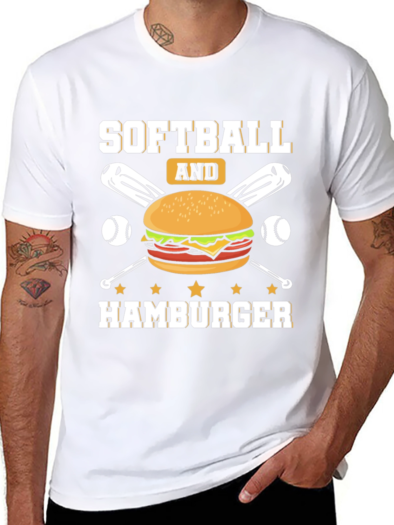 Softball and Hamburger Graphic T-Shirt