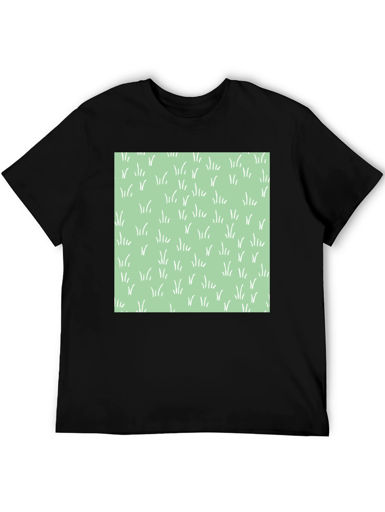 Trendy Black Tee with Grass Design