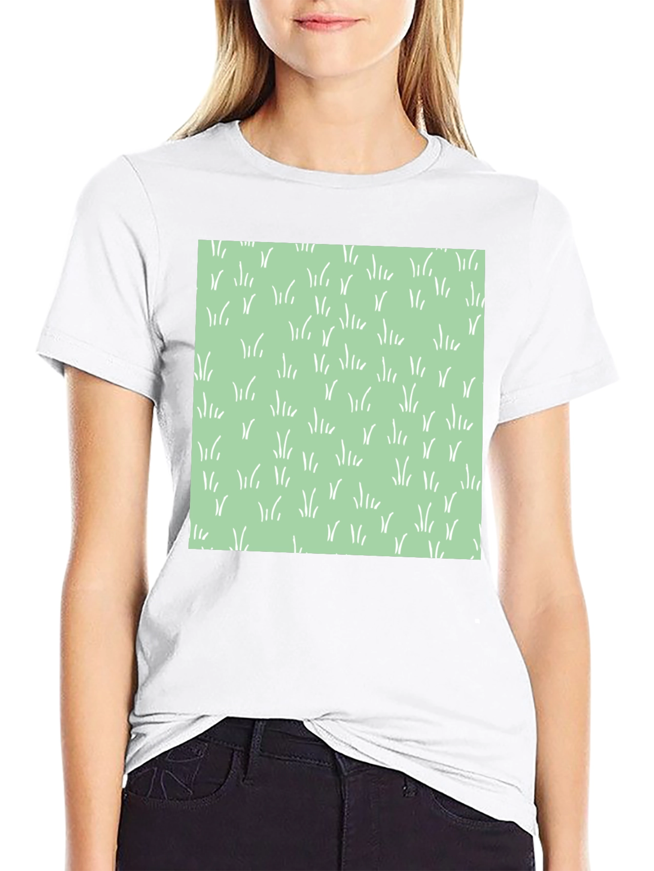 Trendy Black Tee with Grass Design
