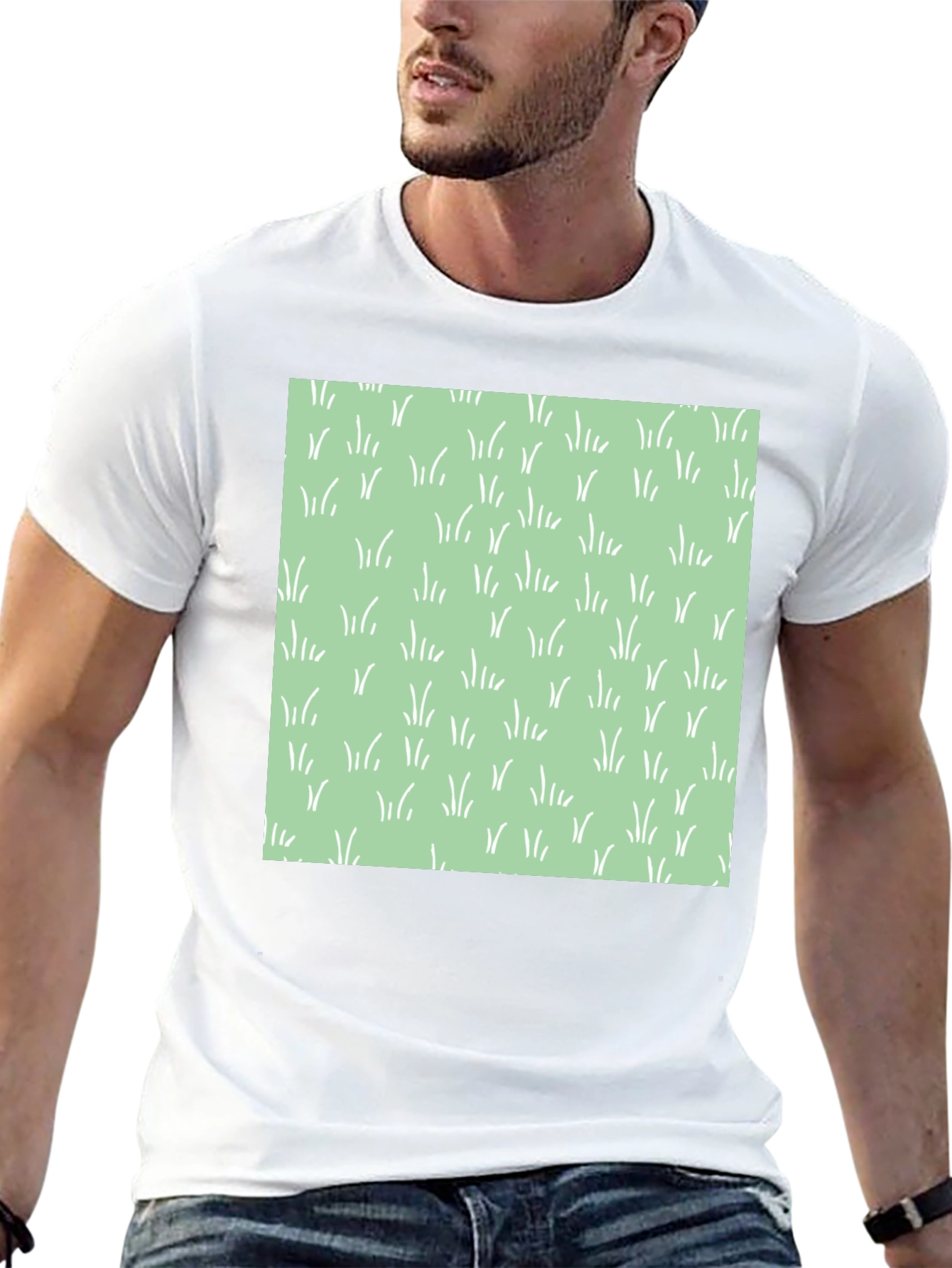 Trendy Black Tee with Grass Design