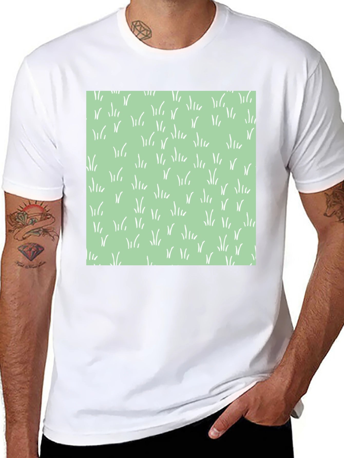Trendy Black Tee with Grass Design
