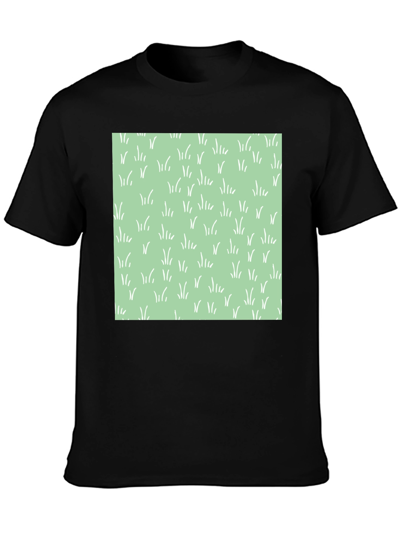 Trendy Black Tee with Grass Design
