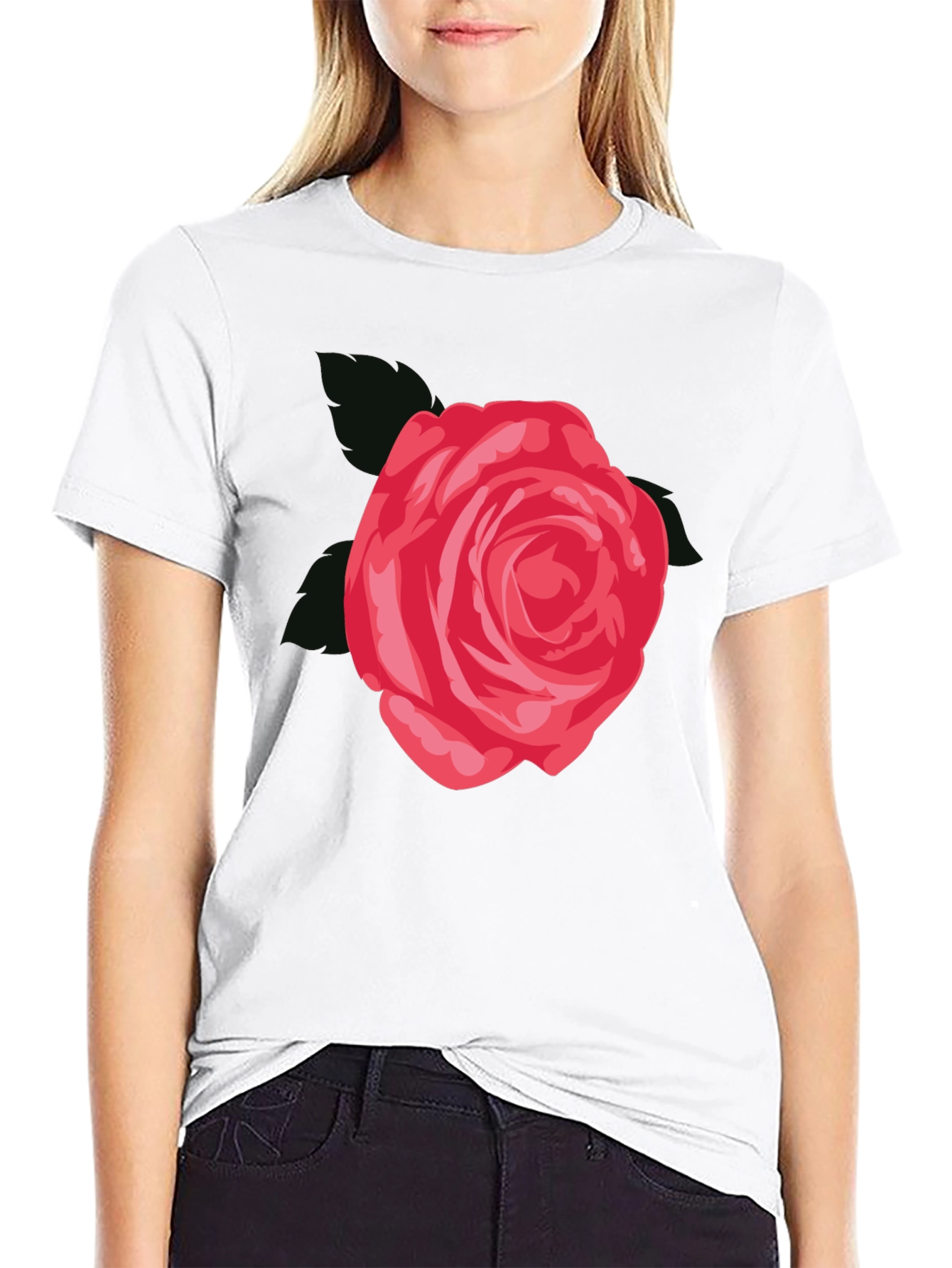 Mens Black T-Shirt with Red Rose Graphic