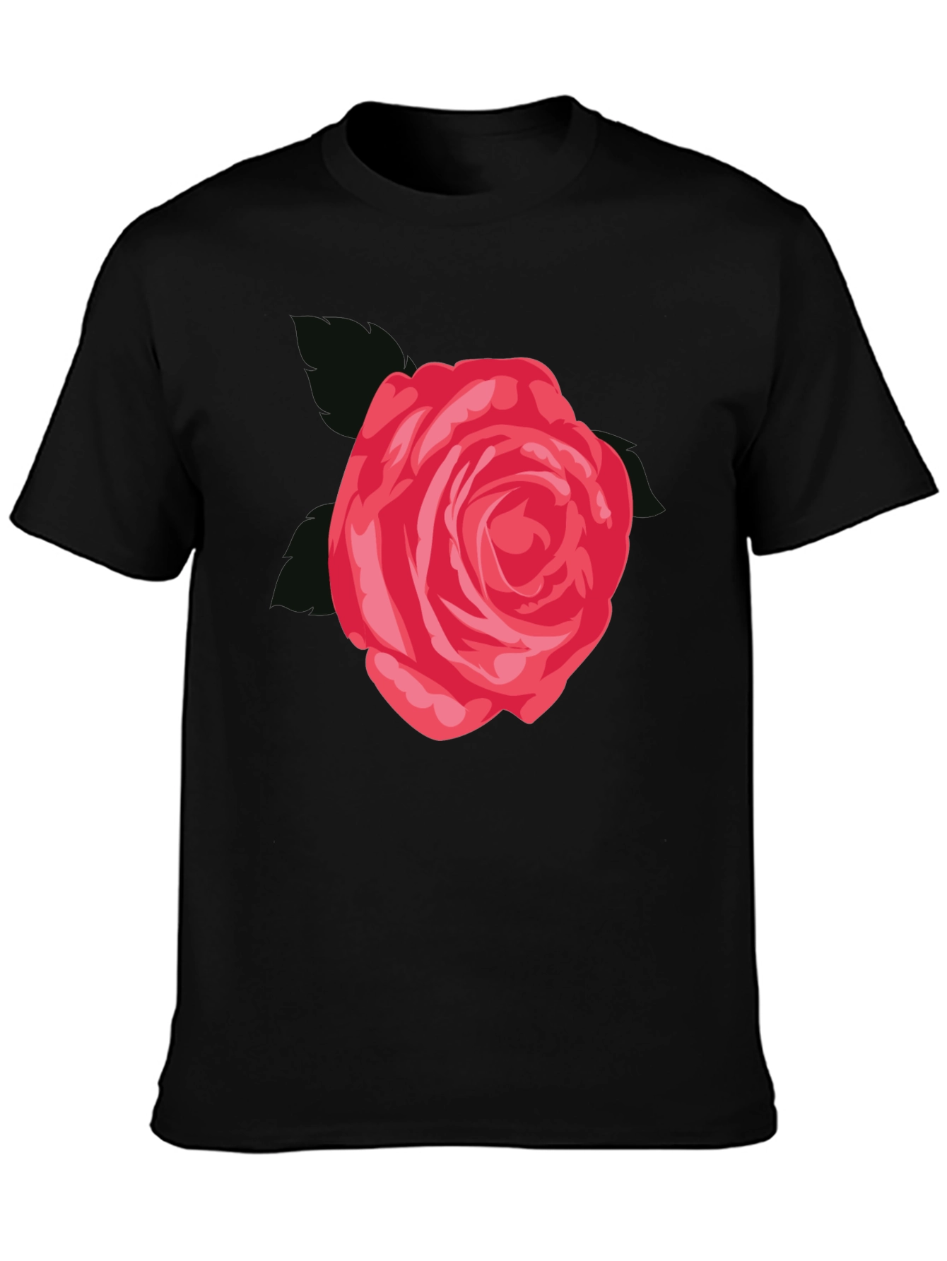 Mens Black T-Shirt with Red Rose Graphic