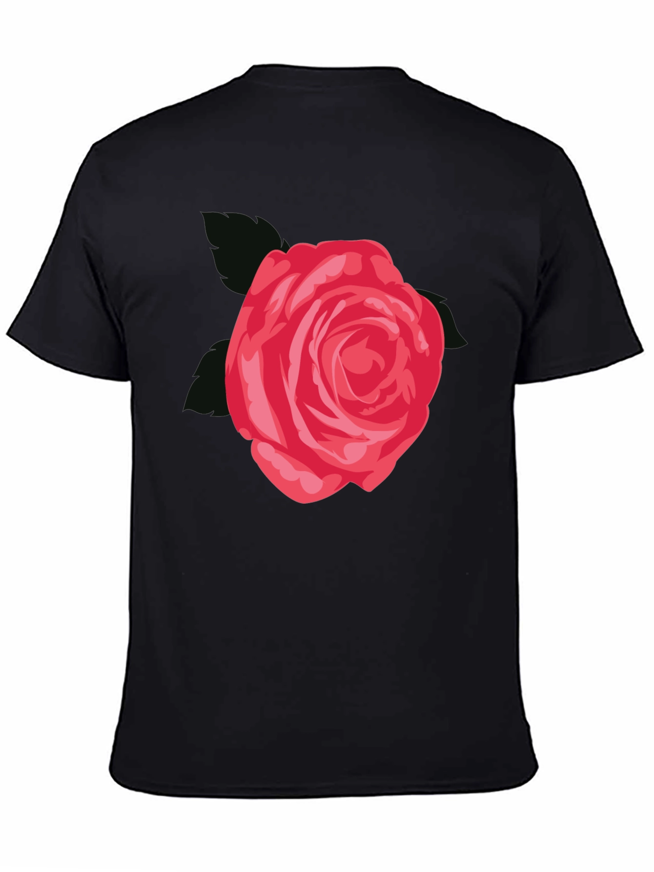 Mens Black T-Shirt with Red Rose Graphic