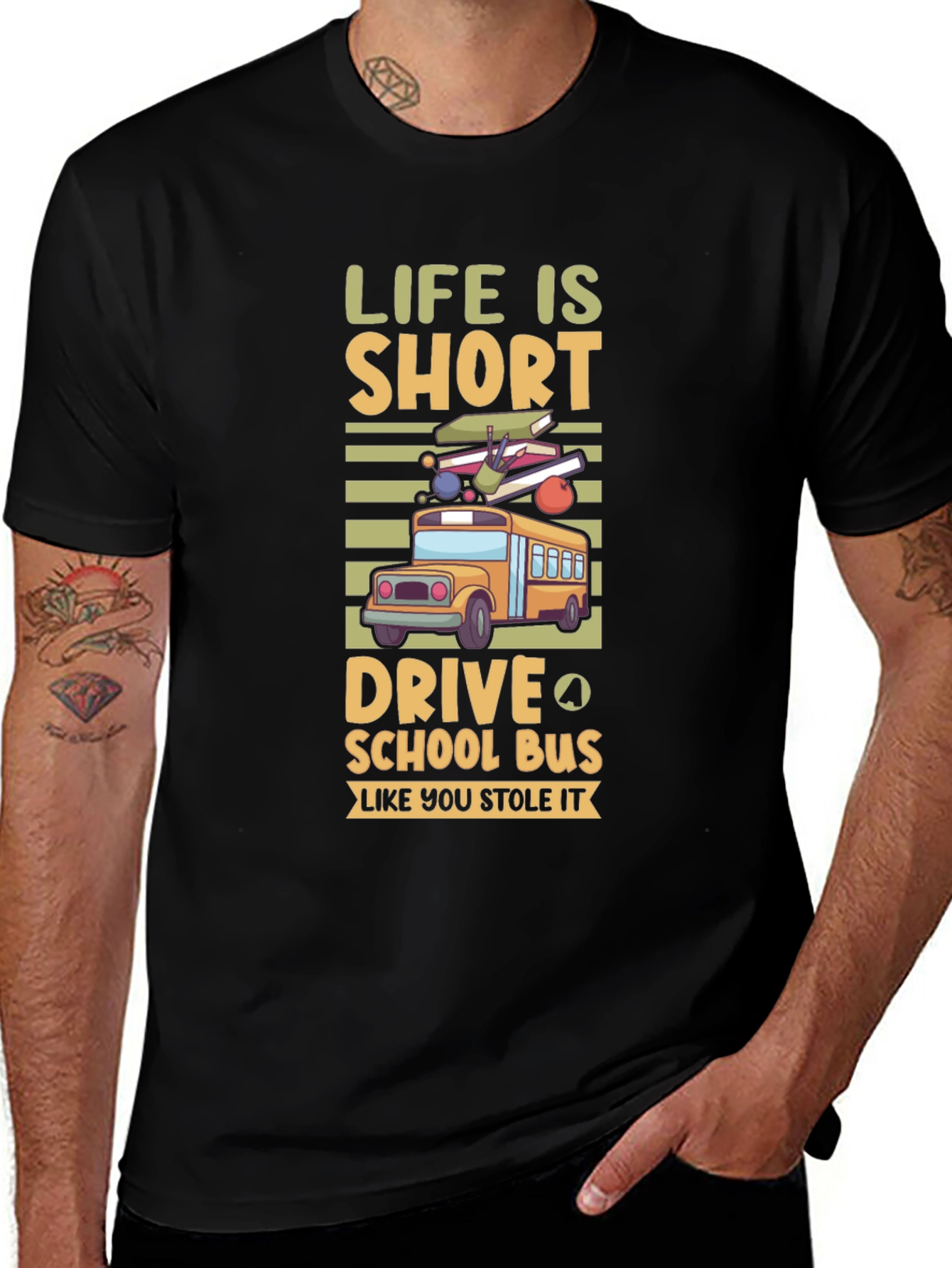Life is Short Drive School Bus T-Shirt