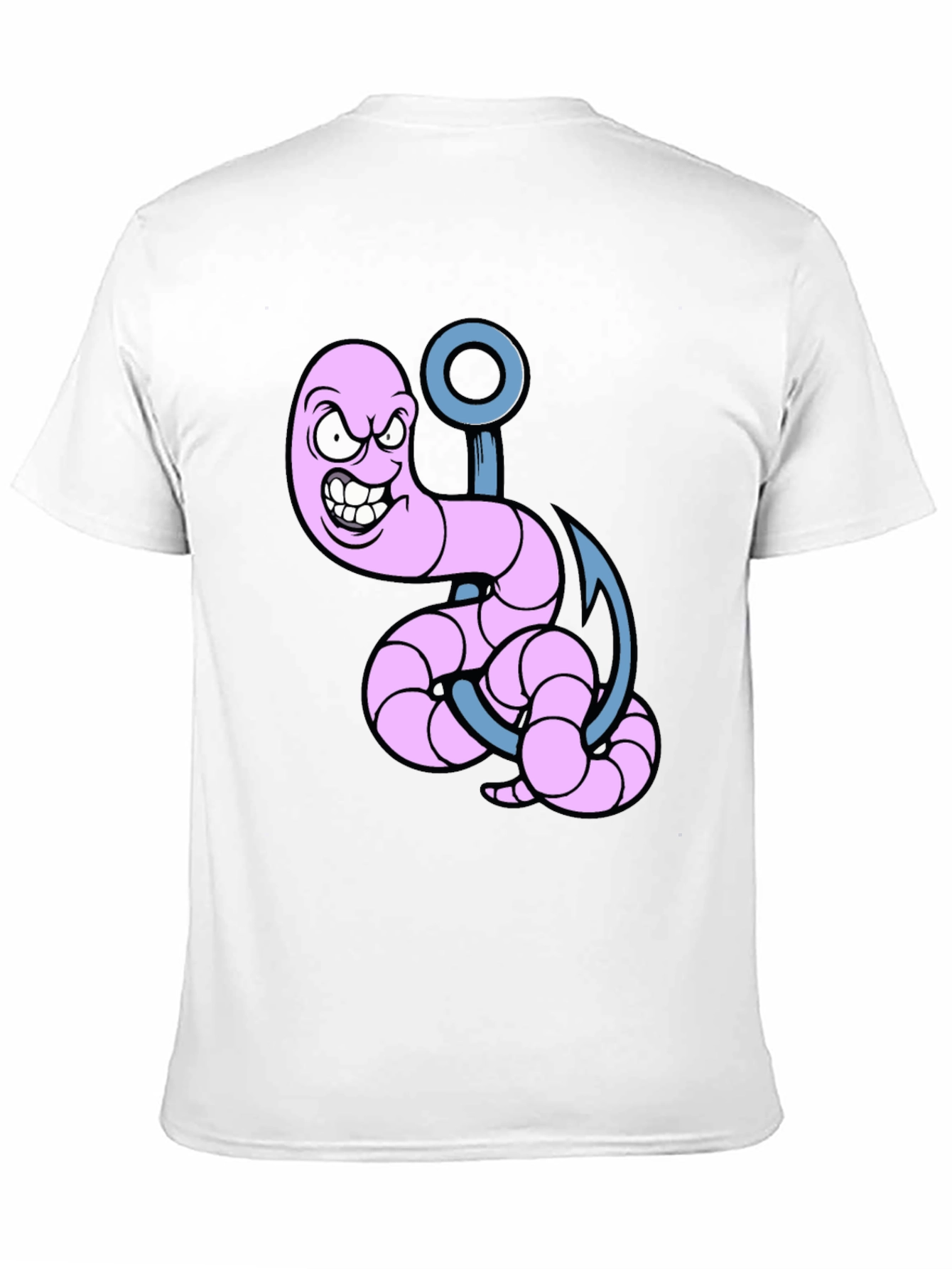 Cartoon Worm on Hook Graphic Tee - Black
