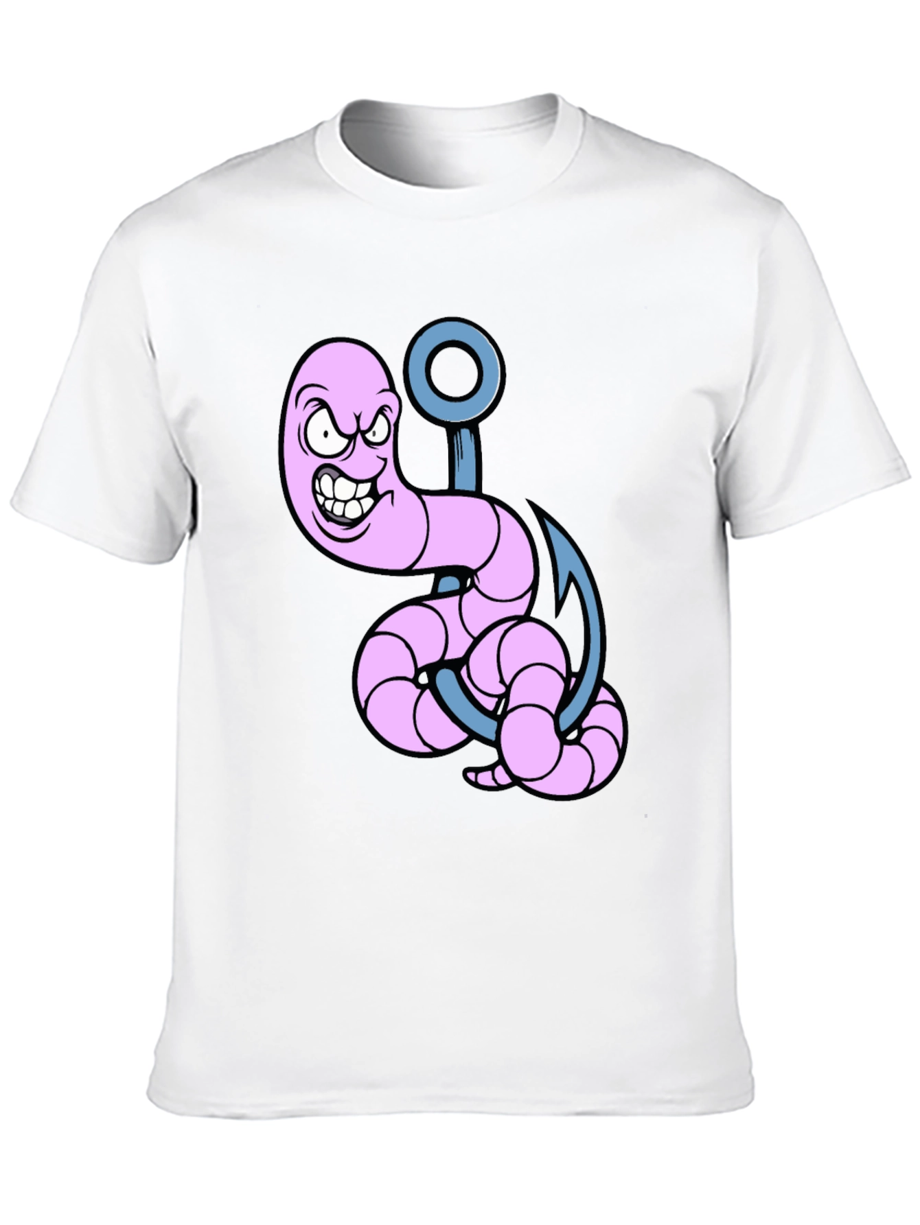 Cartoon Worm on Hook Graphic Tee - Black